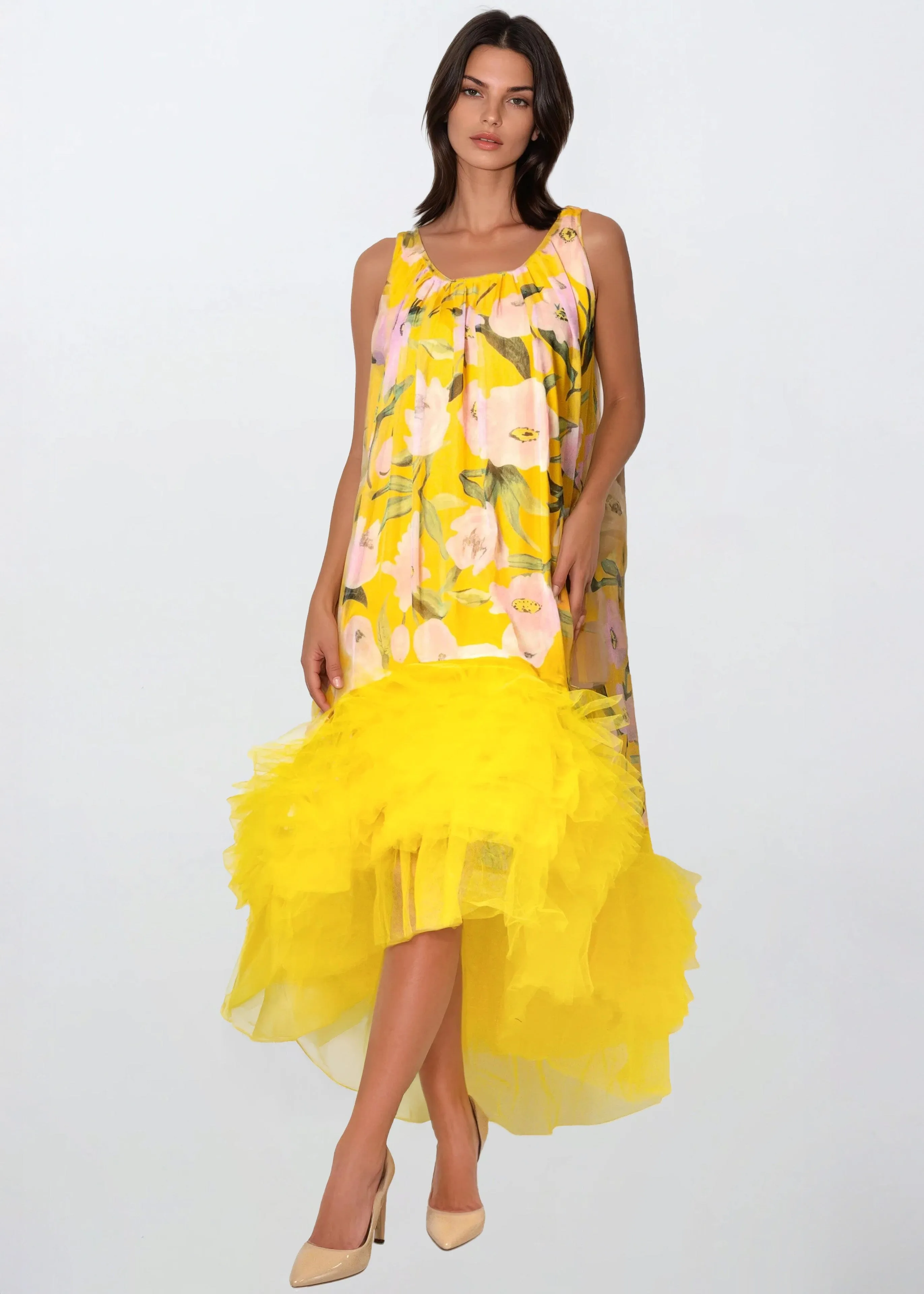 Tulle Trim Floral Sleeveless Dress sold by Kate Hewko