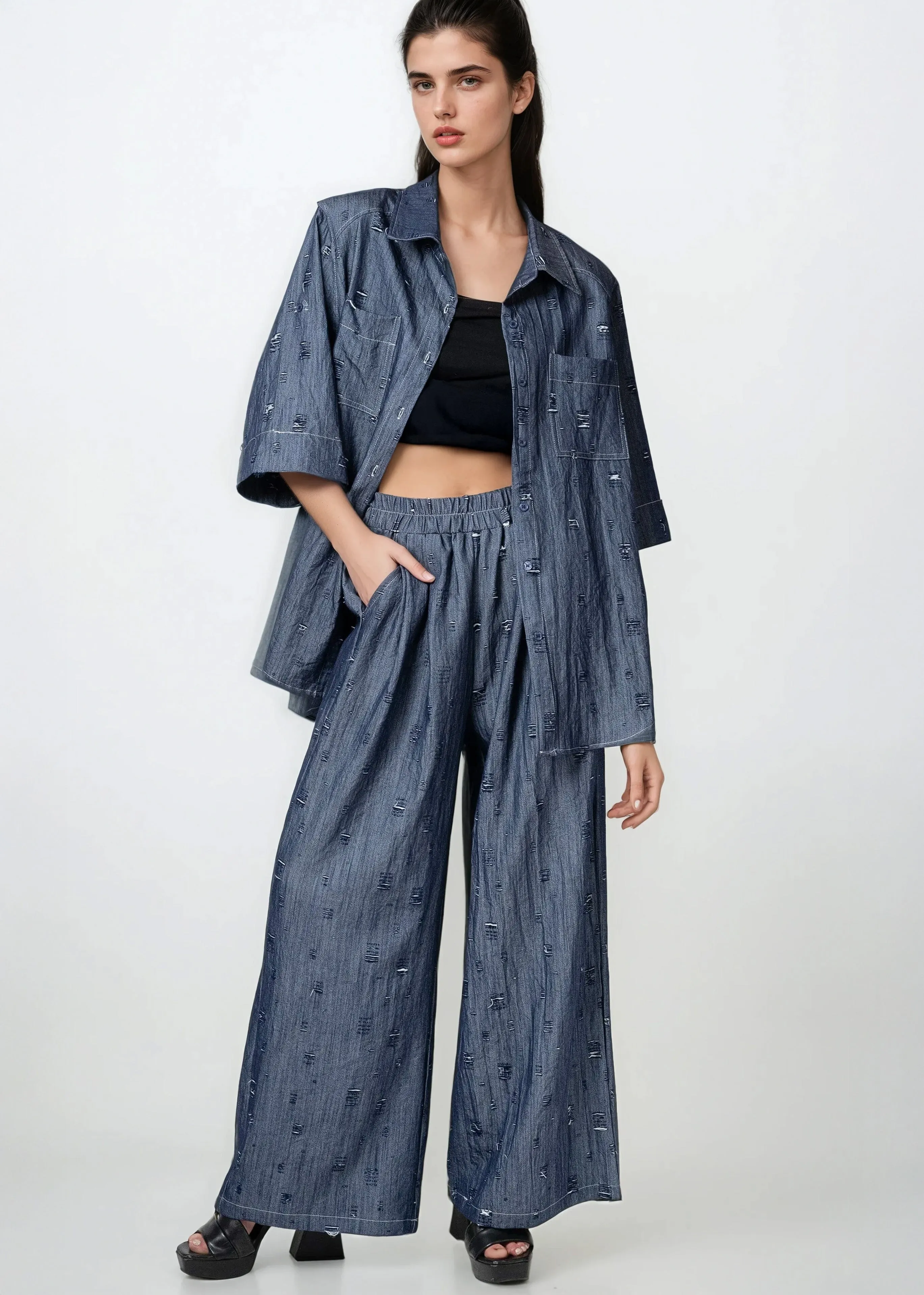 Distressed Denim Two Piece Pant Set sold by Kate Hewko product image thumbnail 2