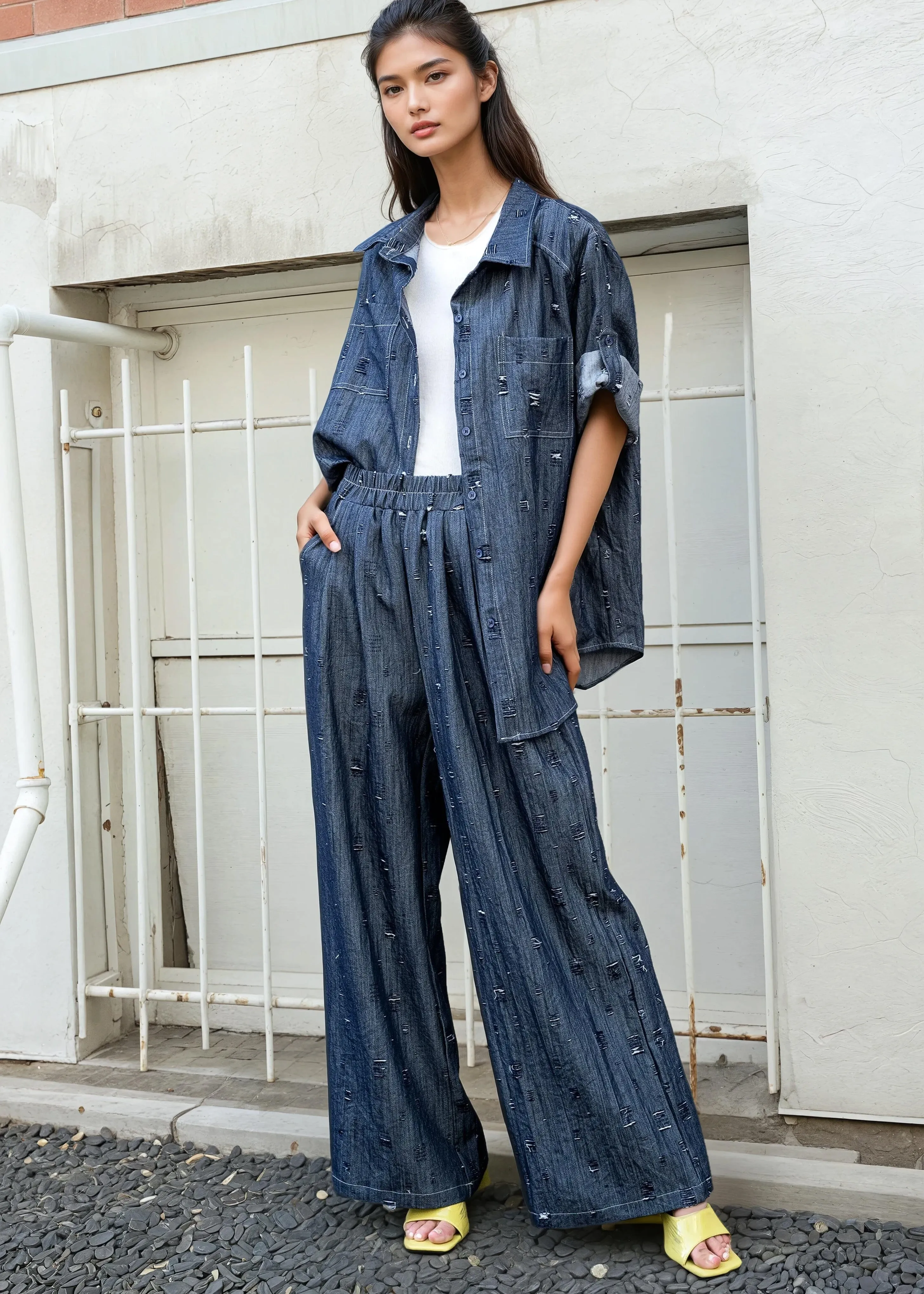 Distressed Denim Two Piece Pant Set sold by Kate Hewko