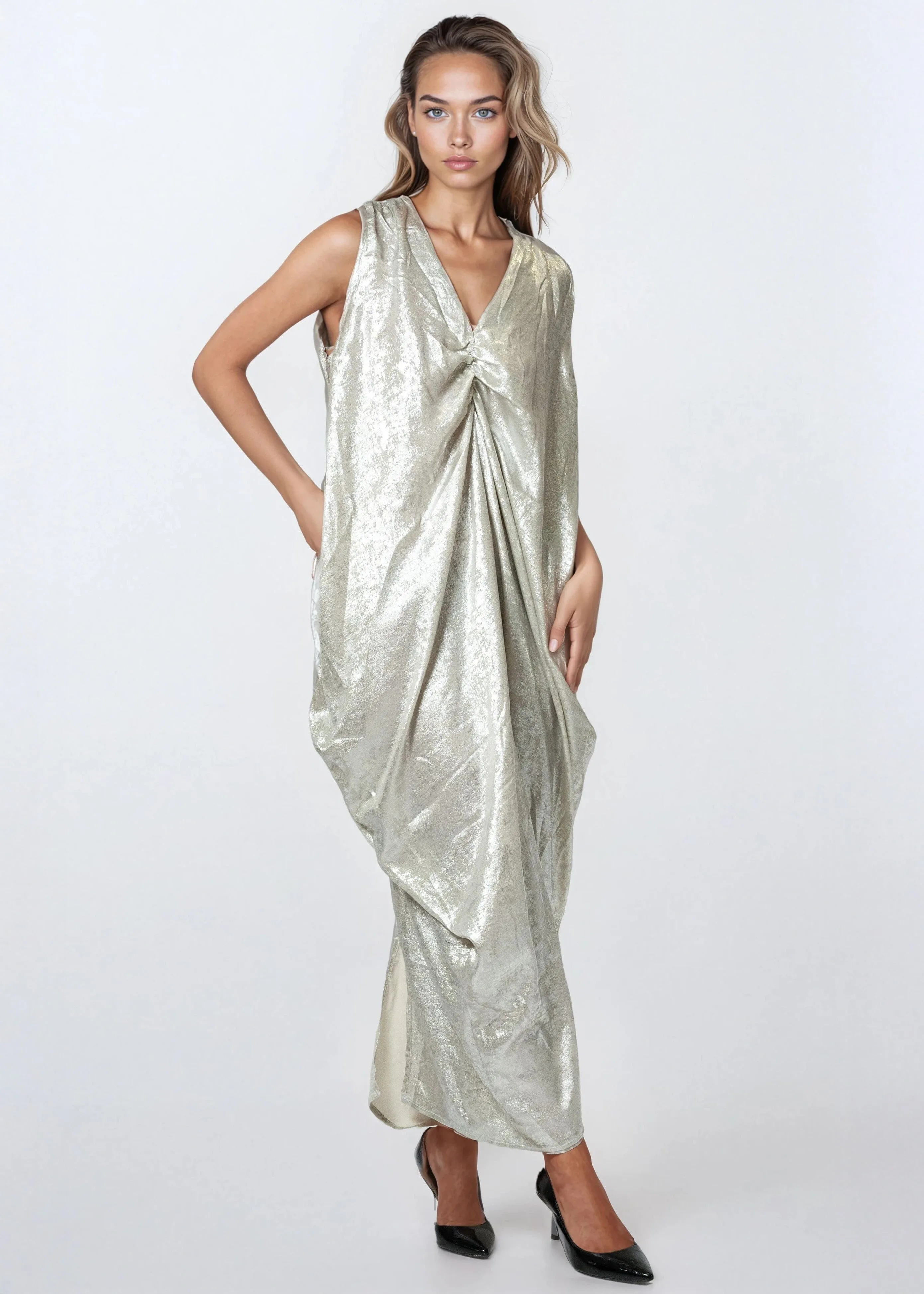 Draped Metallic Sleeveless Dress sold by Kate Hewko product image thumbnail 3