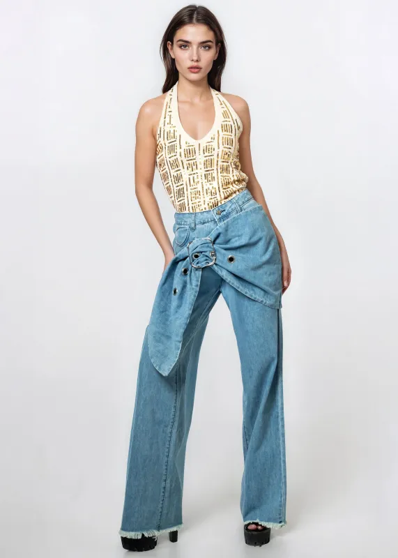 Buckle Wrap Denim Pants sold by Kate Hewko