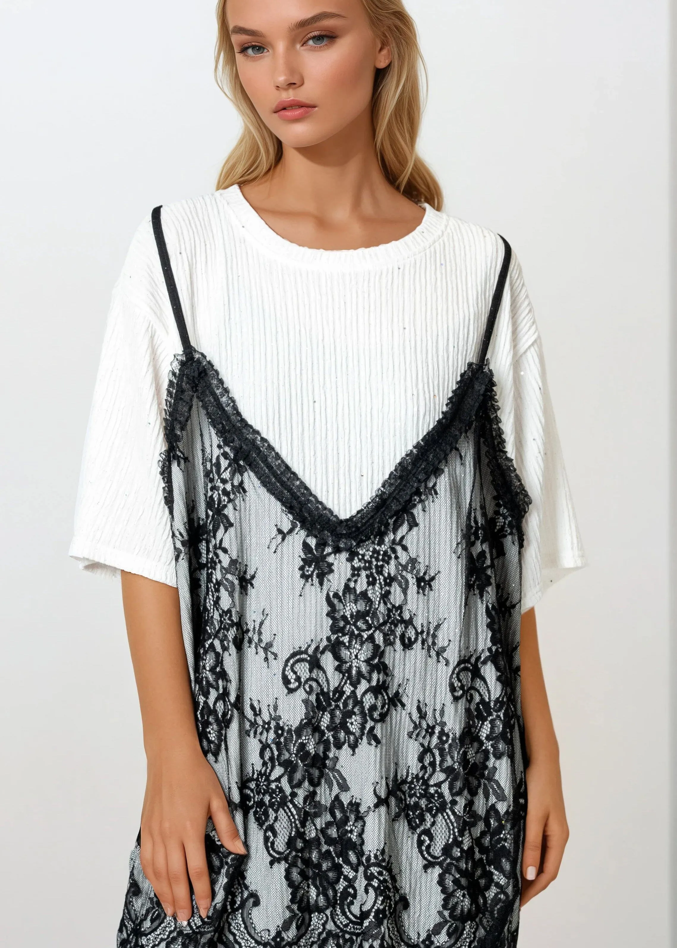 Lace Overlay Sparkled Tee sold by Kate Hewko product image thumbnail 3