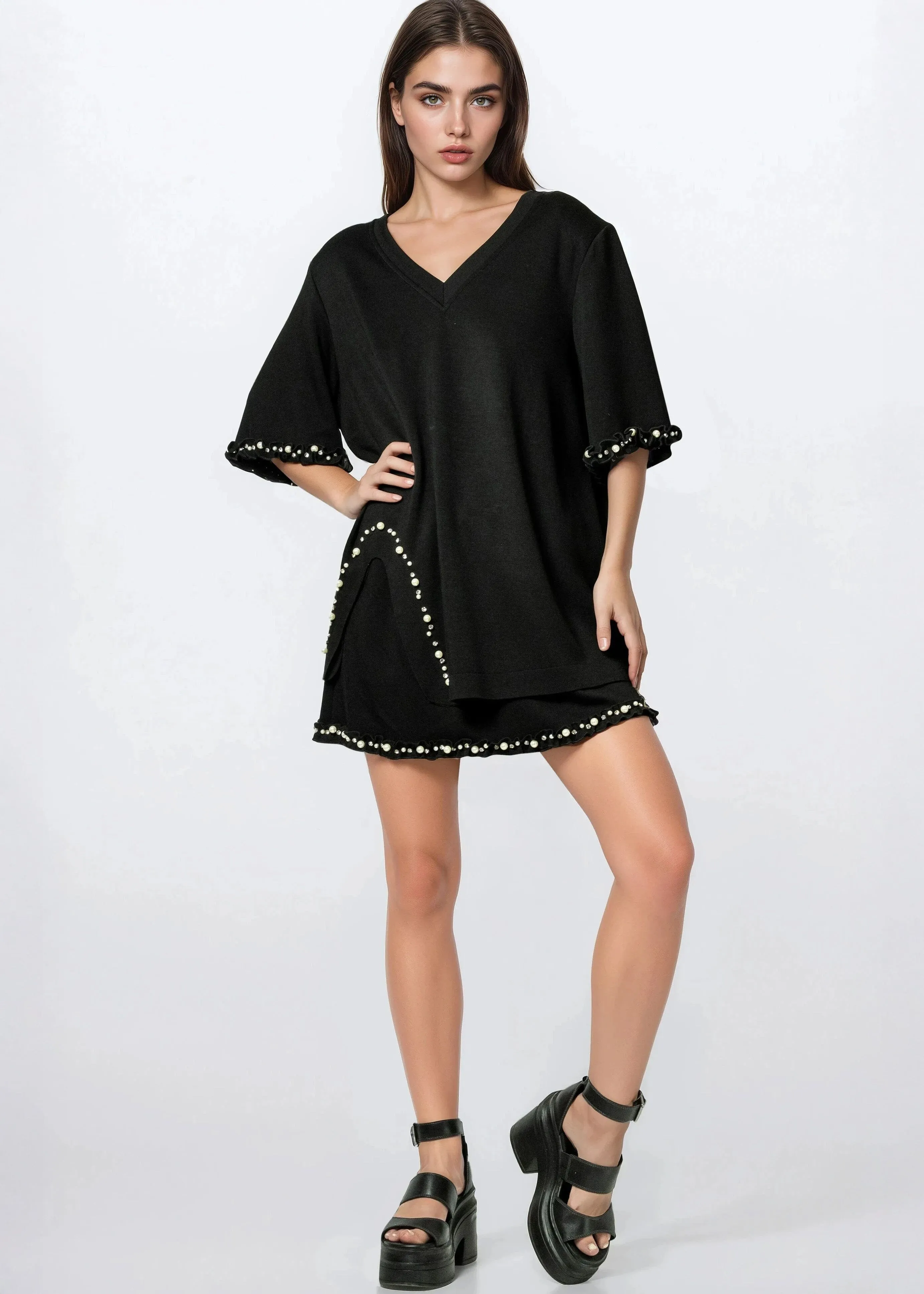 V-neck Pearl Trimmed Lounge Set sold by Kate Hewko product image thumbnail 3