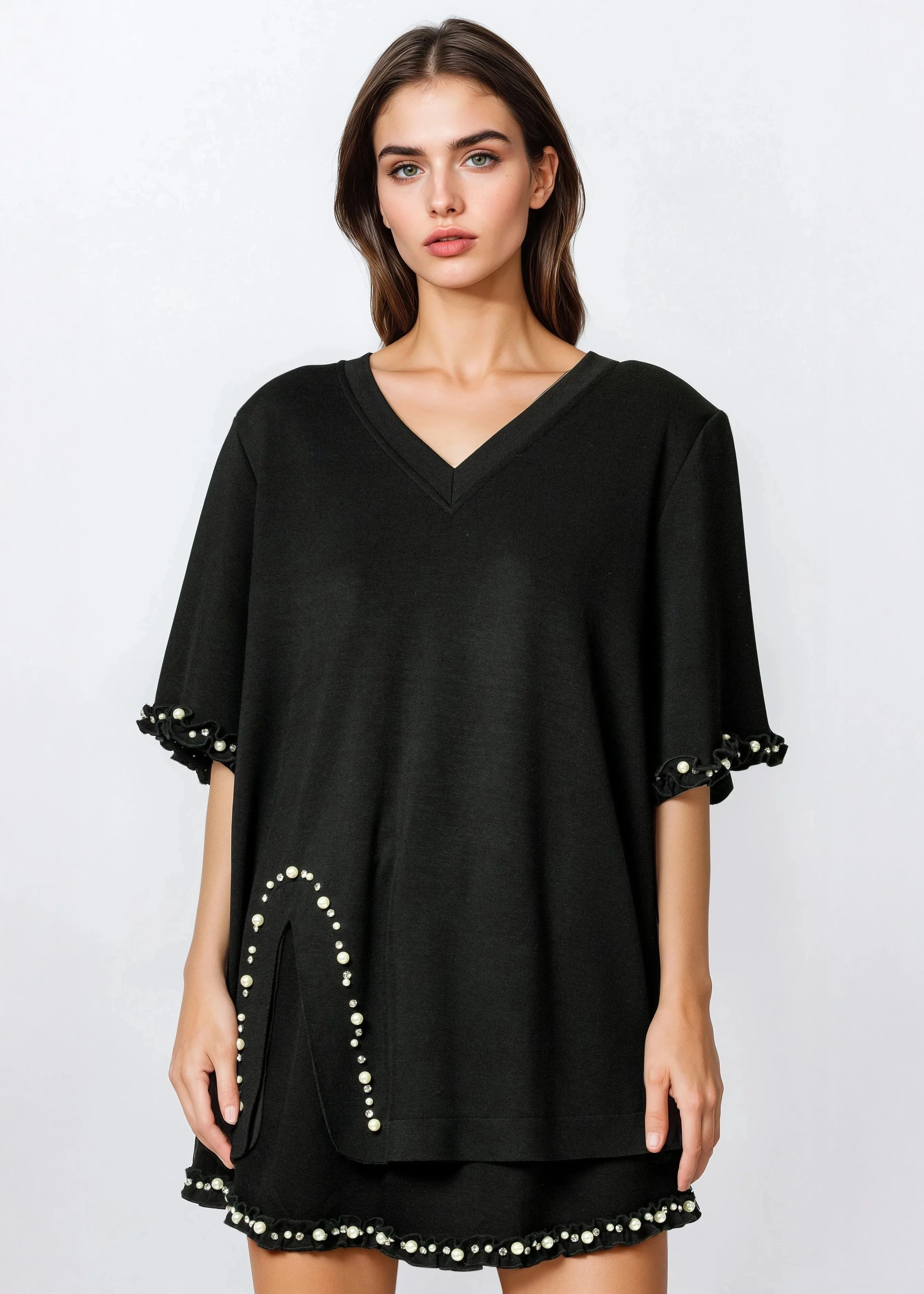 V-neck Pearl Trimmed Lounge Set sold by Kate Hewko product image thumbnail 2