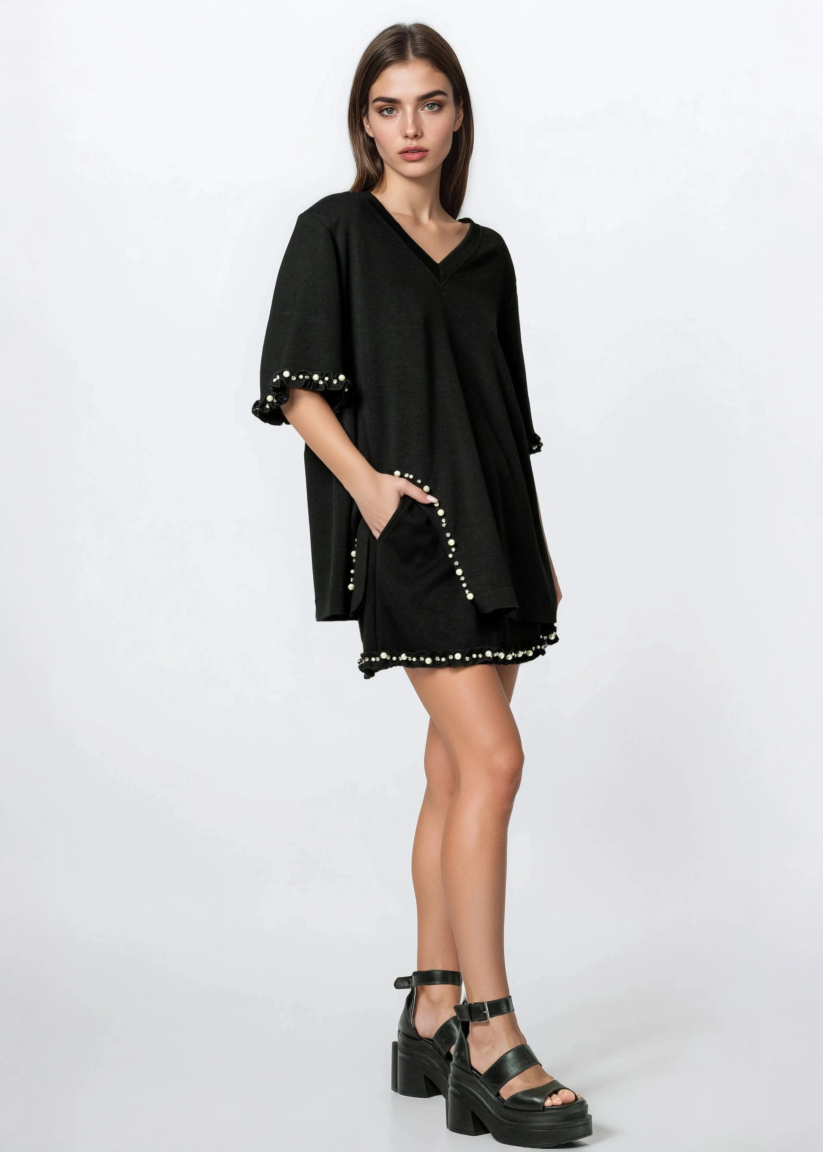 V-neck Pearl Trimmed Lounge Set sold by Kate Hewko product image thumbnail 4