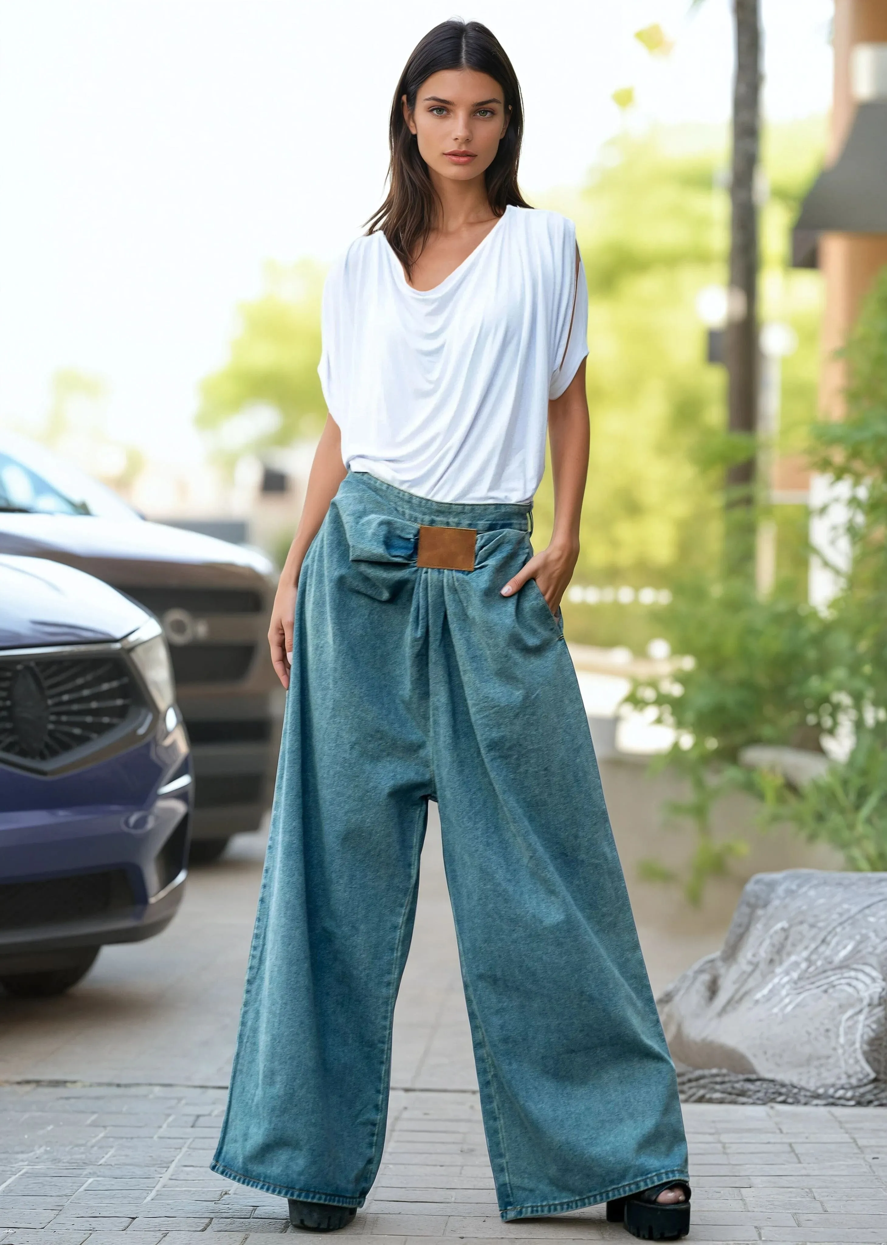 Draped Baggy Denim Trouser sold by Kate Hewko