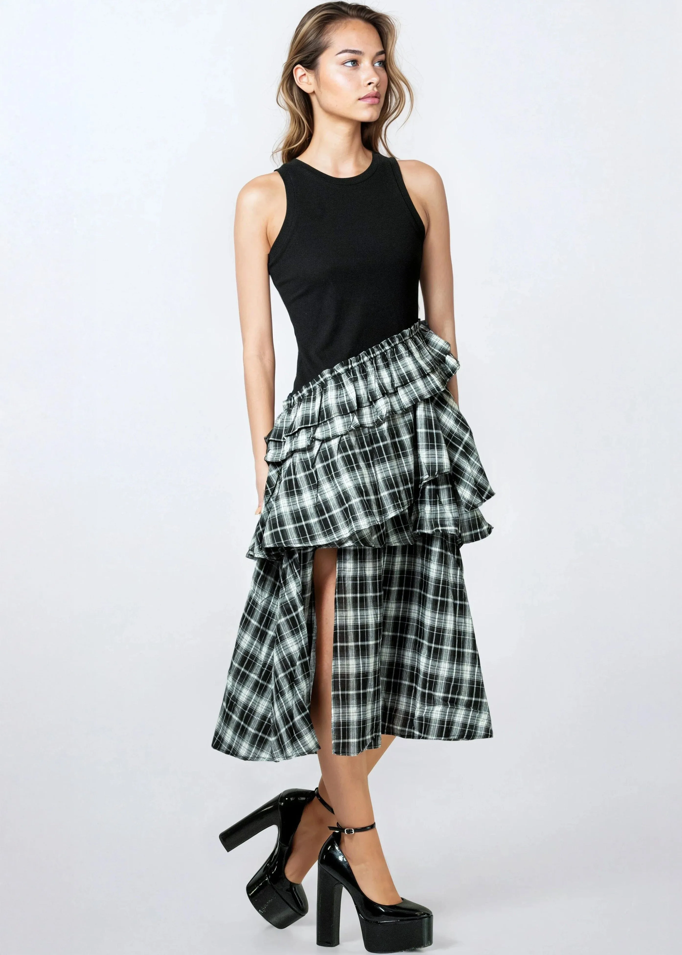 Contrast Plaid Tank Dress sold by Kate Hewko product image thumbnail 4