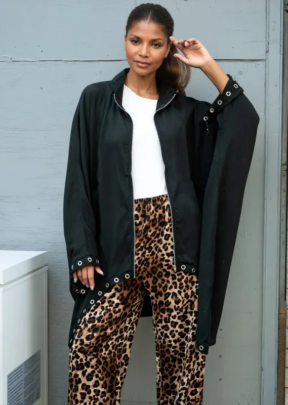 Black Rivet Trim Zip Kimono sold by Kate Hewko