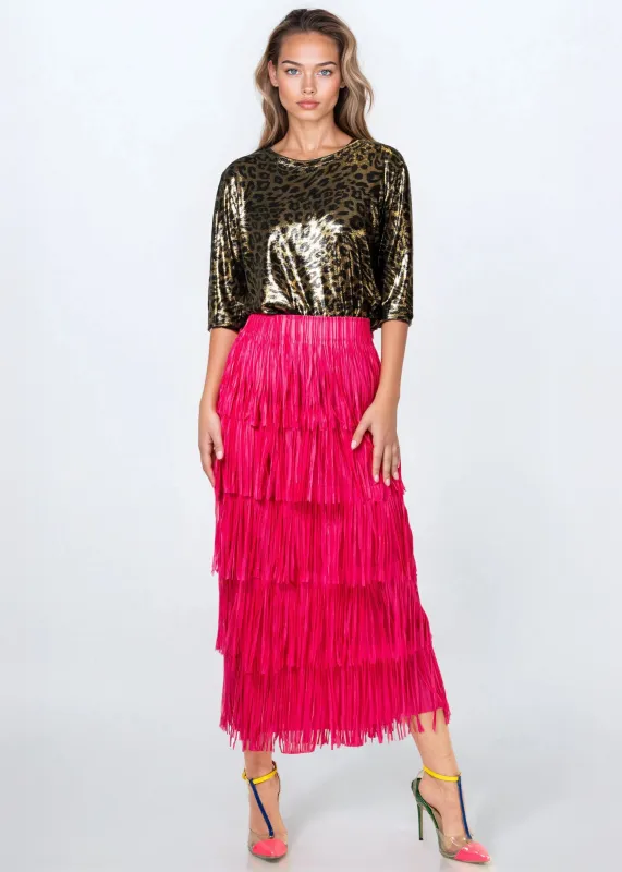 Hot Pink Tassel Midi Skirt sold by Kate Hewko