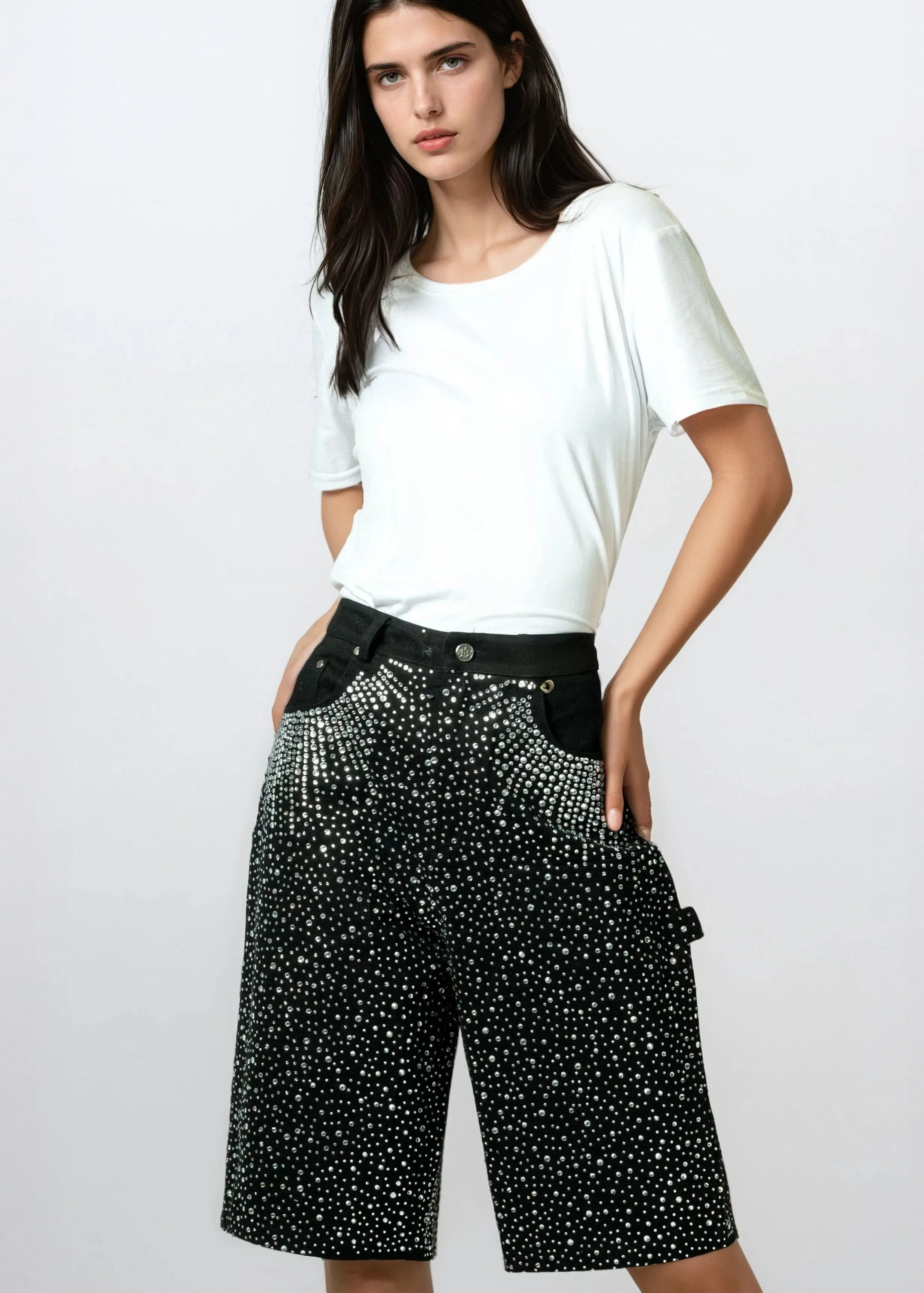 Rhinestone Studded Denim Shorts sold by Kate Hewko