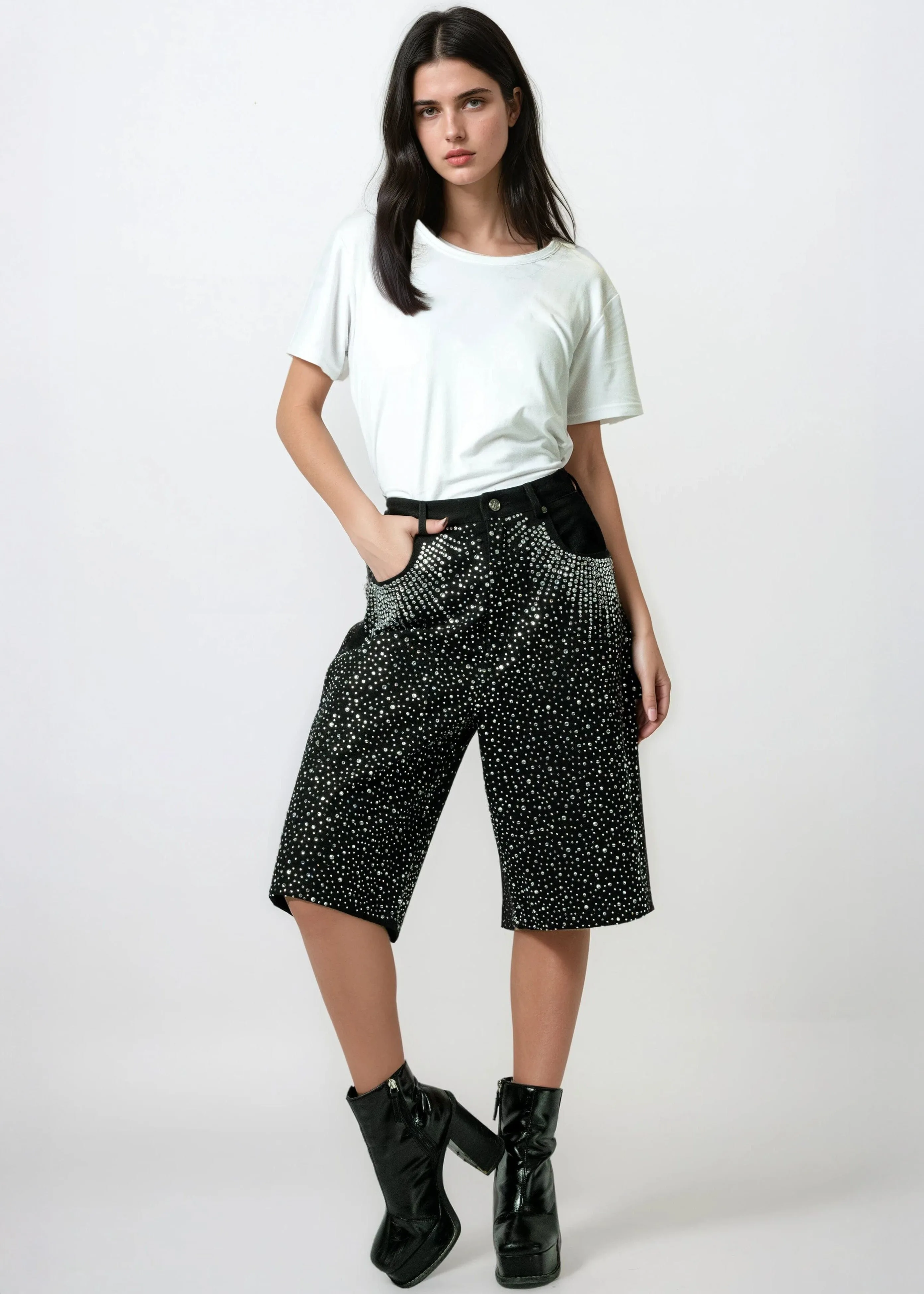 Rhinestone Studded Denim Shorts sold by Kate Hewko product image thumbnail 4