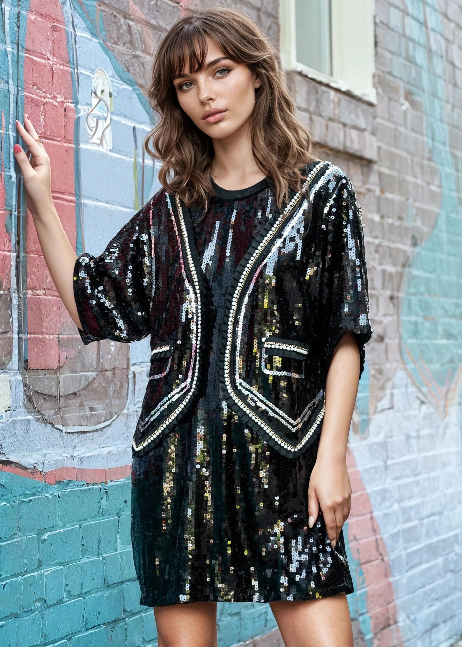 Embellished Tuxedo Sequin Tee sold by Kate Hewko