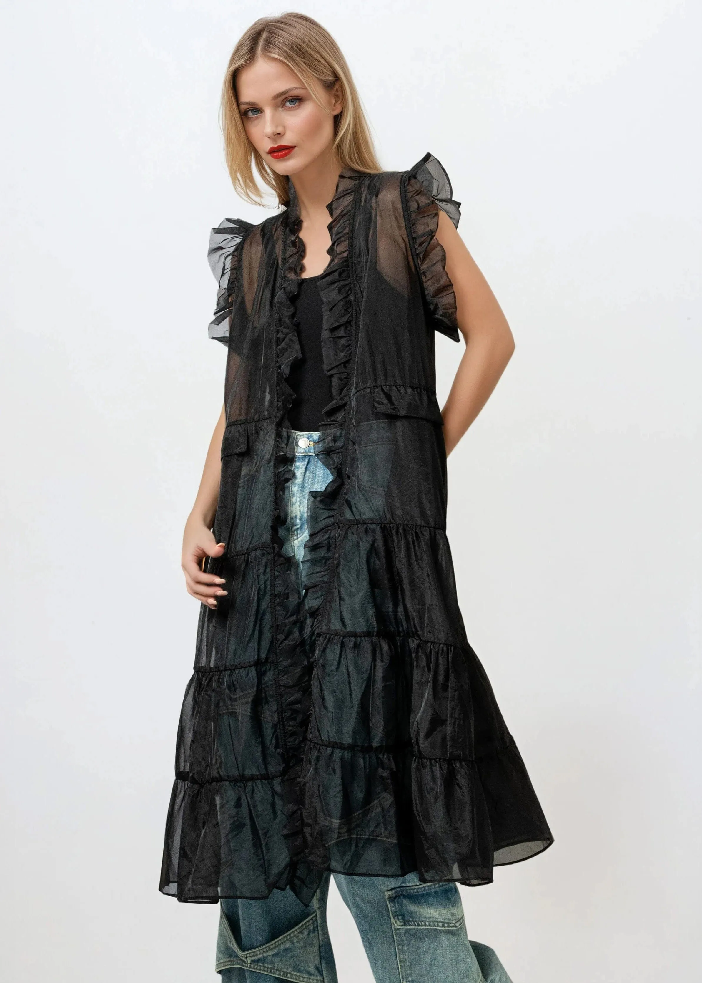 Sheer Ruffle Tulle Cardigan sold by Kate Hewko