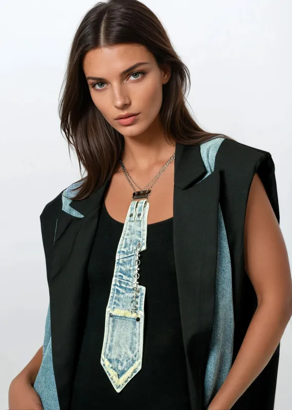 Raw Edge Denim Tie Necklace made by Kate Hewko
