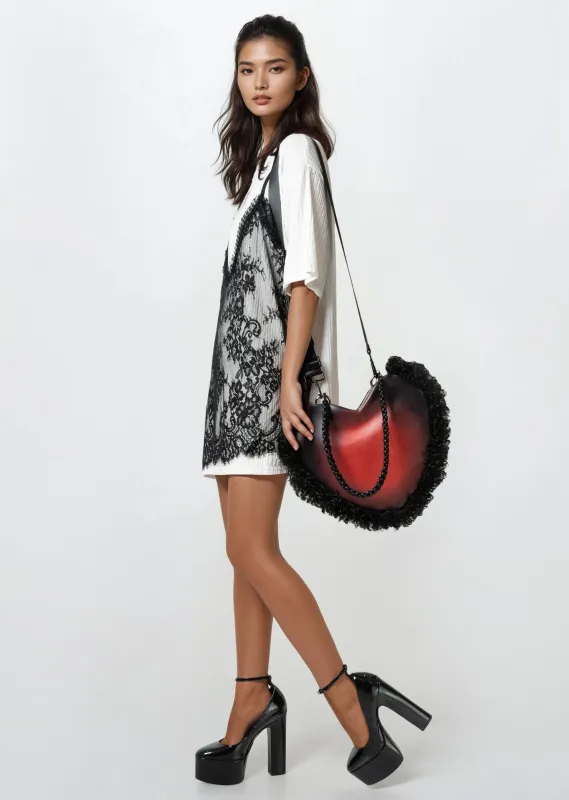 Shag Trim Vegan Leather Heart Bag sold by Kate Hewko