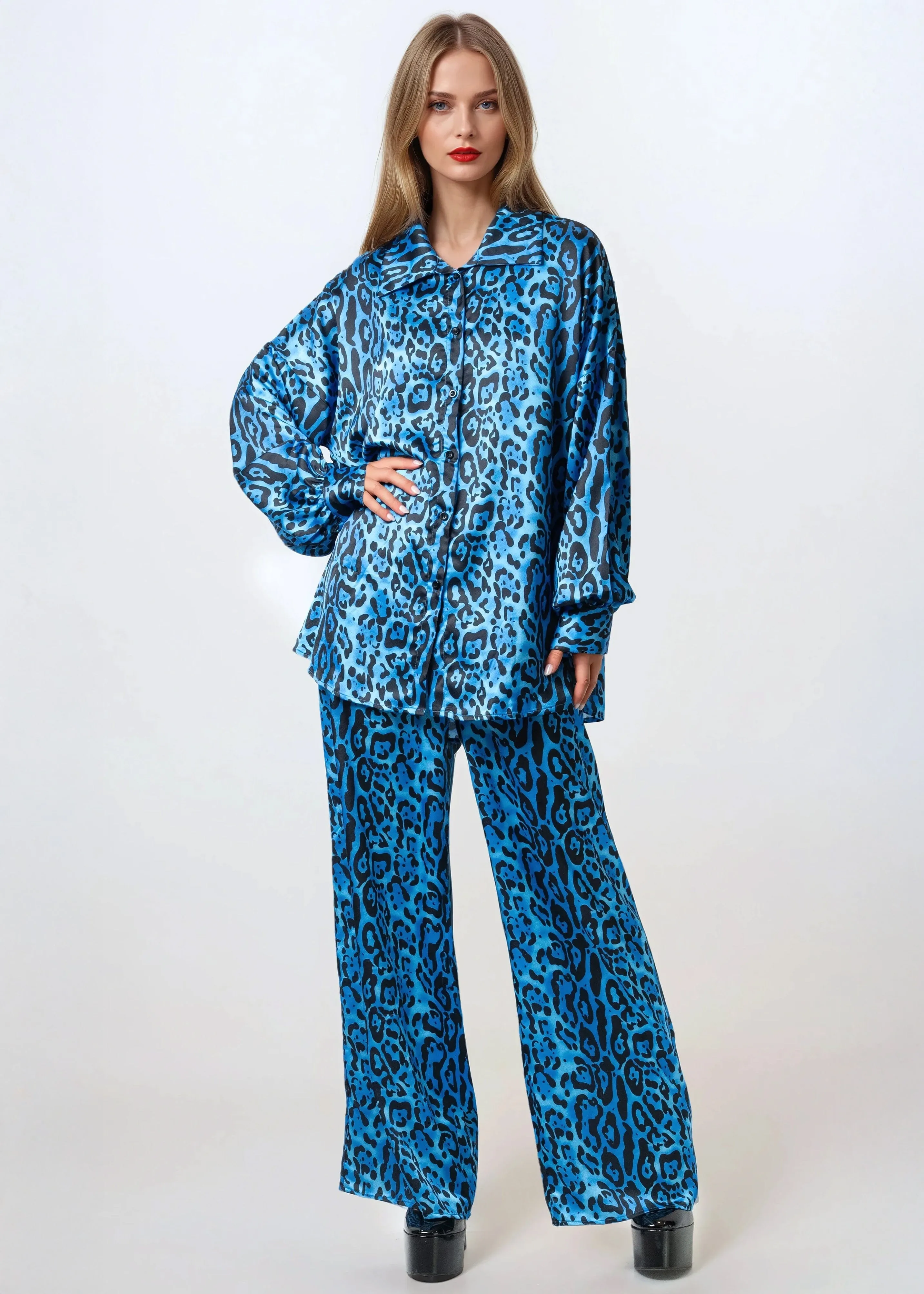 Blue Leopard Two Piece Pant Set sold by Kate Hewko product image thumbnail 3