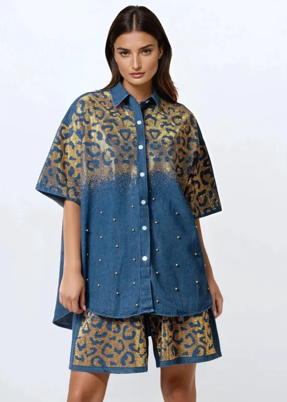 Gold Animal Print Denim Set made by Kate Hewko