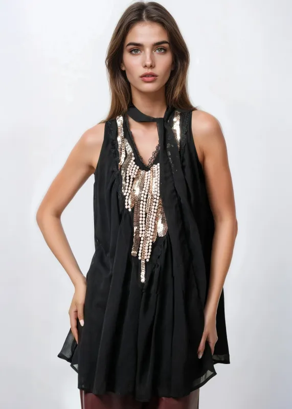 Tie Neck Sequin Chiffon Top sold by Kate Hewko