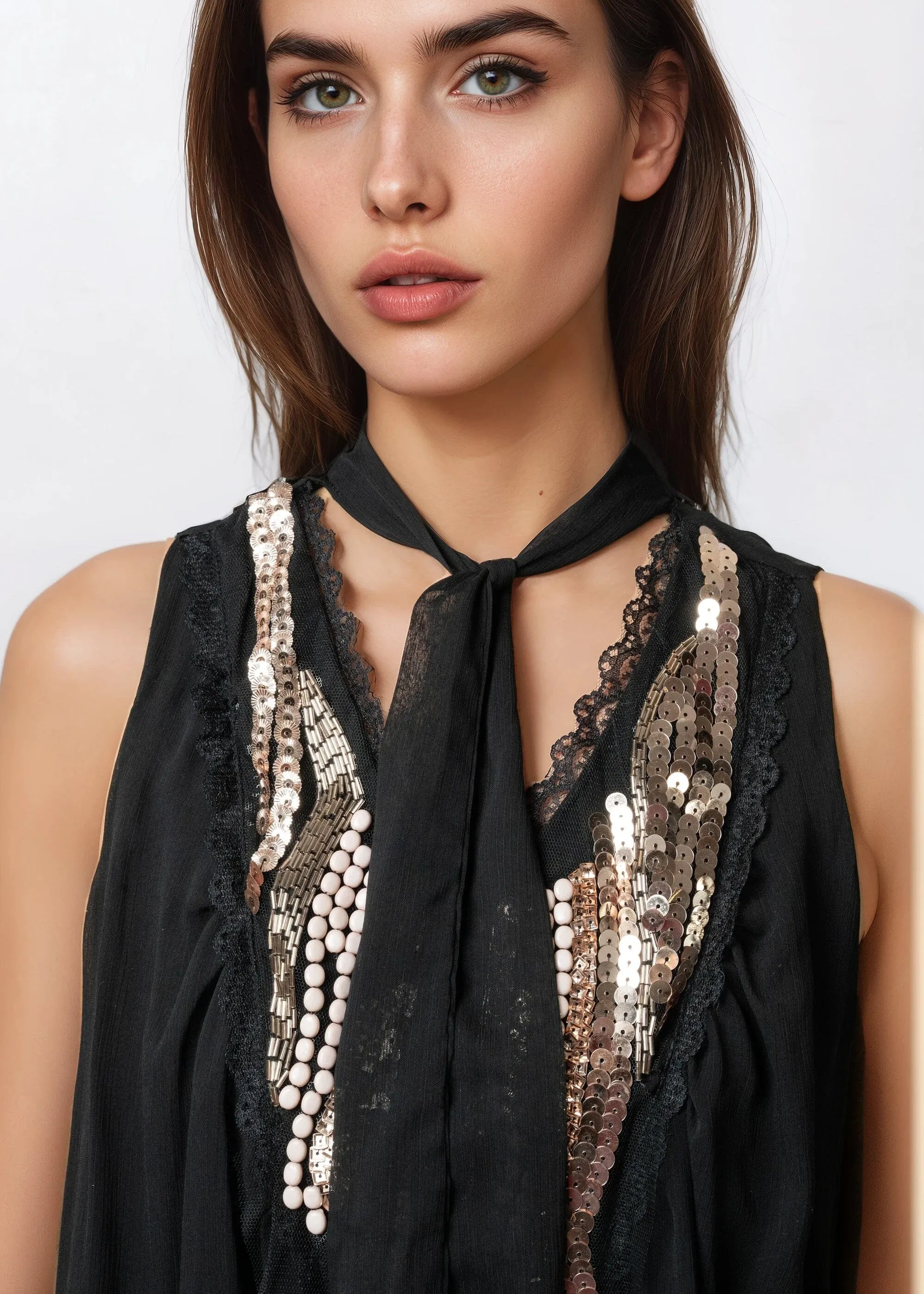 Tie Neck Sequin Chiffon Top sold by Kate Hewko product image thumbnail 3