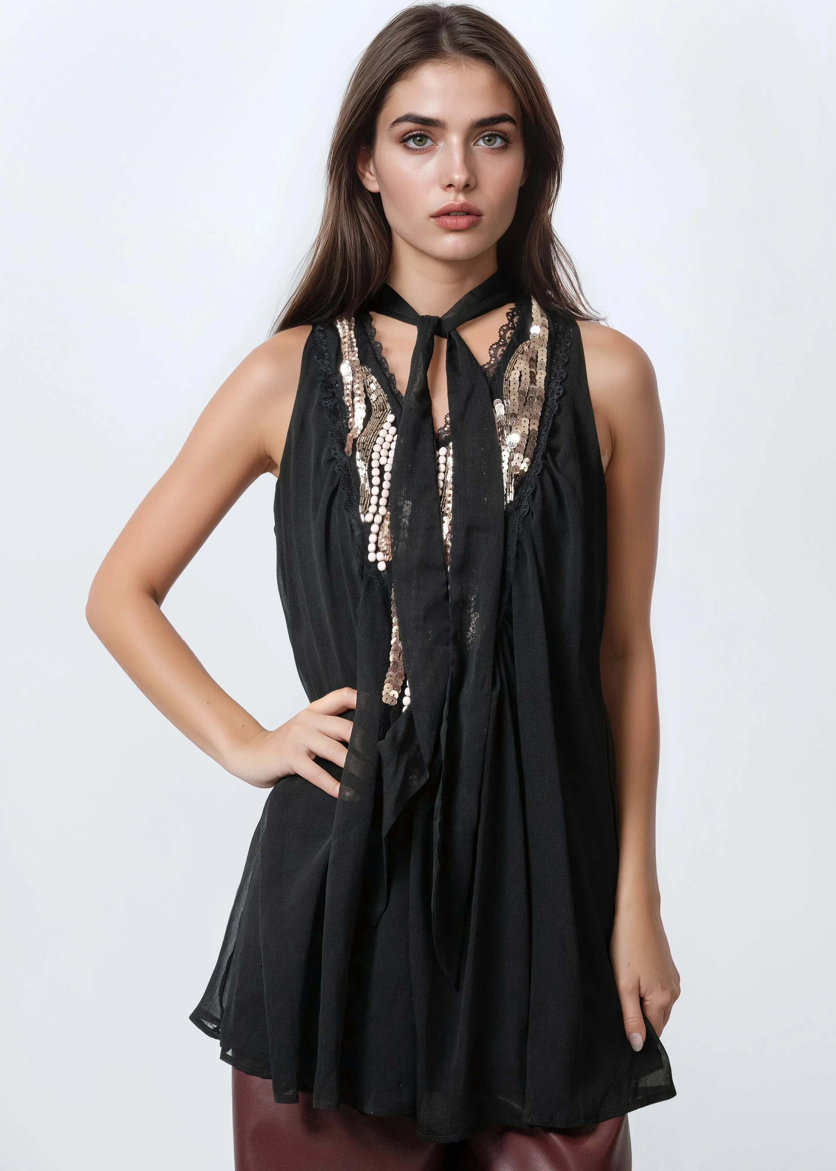 Tie Neck Sequin Chiffon Top sold by Kate Hewko product image thumbnail 2