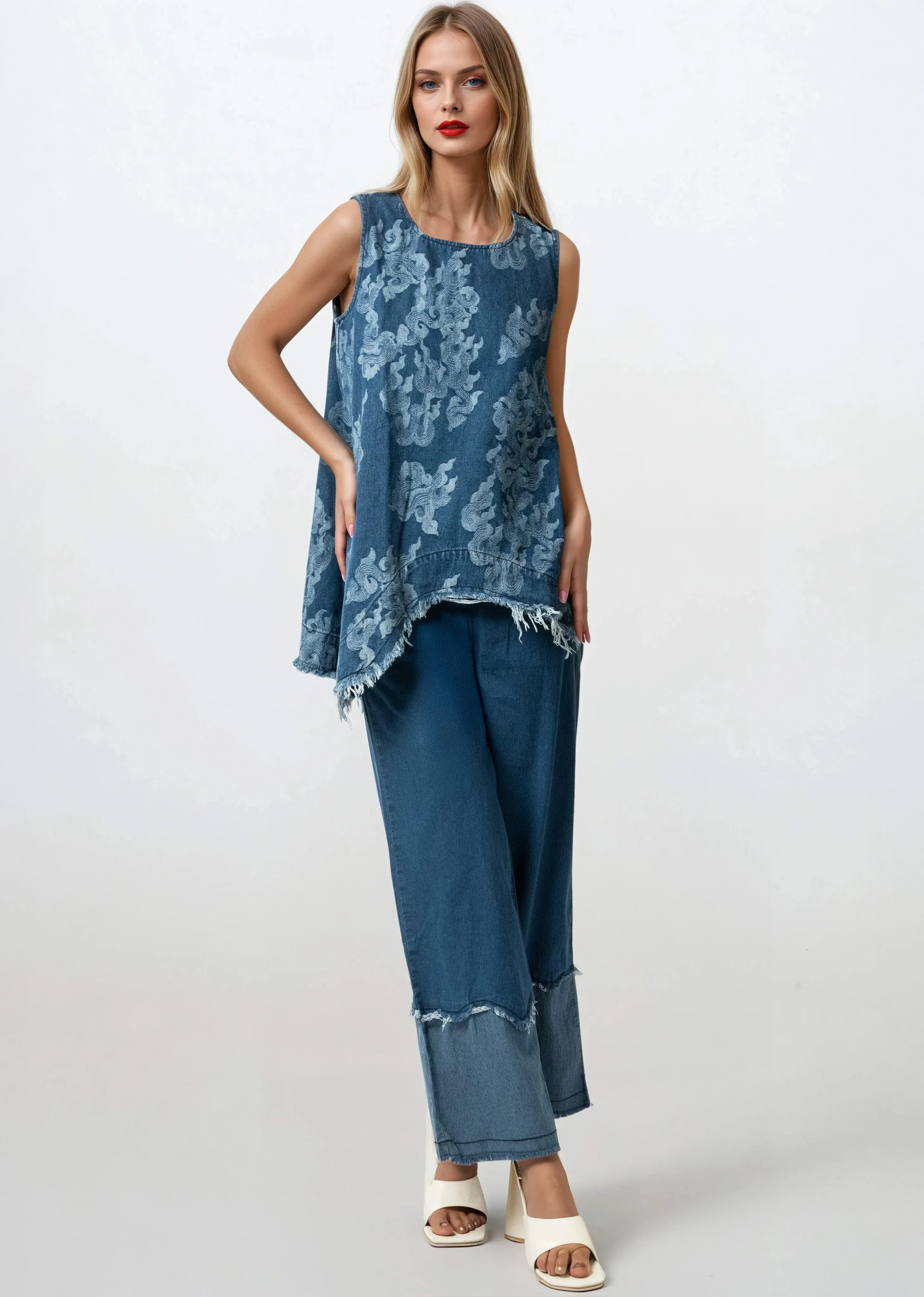 Printed Distressed Denim Pant Set sold by Kate Hewko product image thumbnail 5