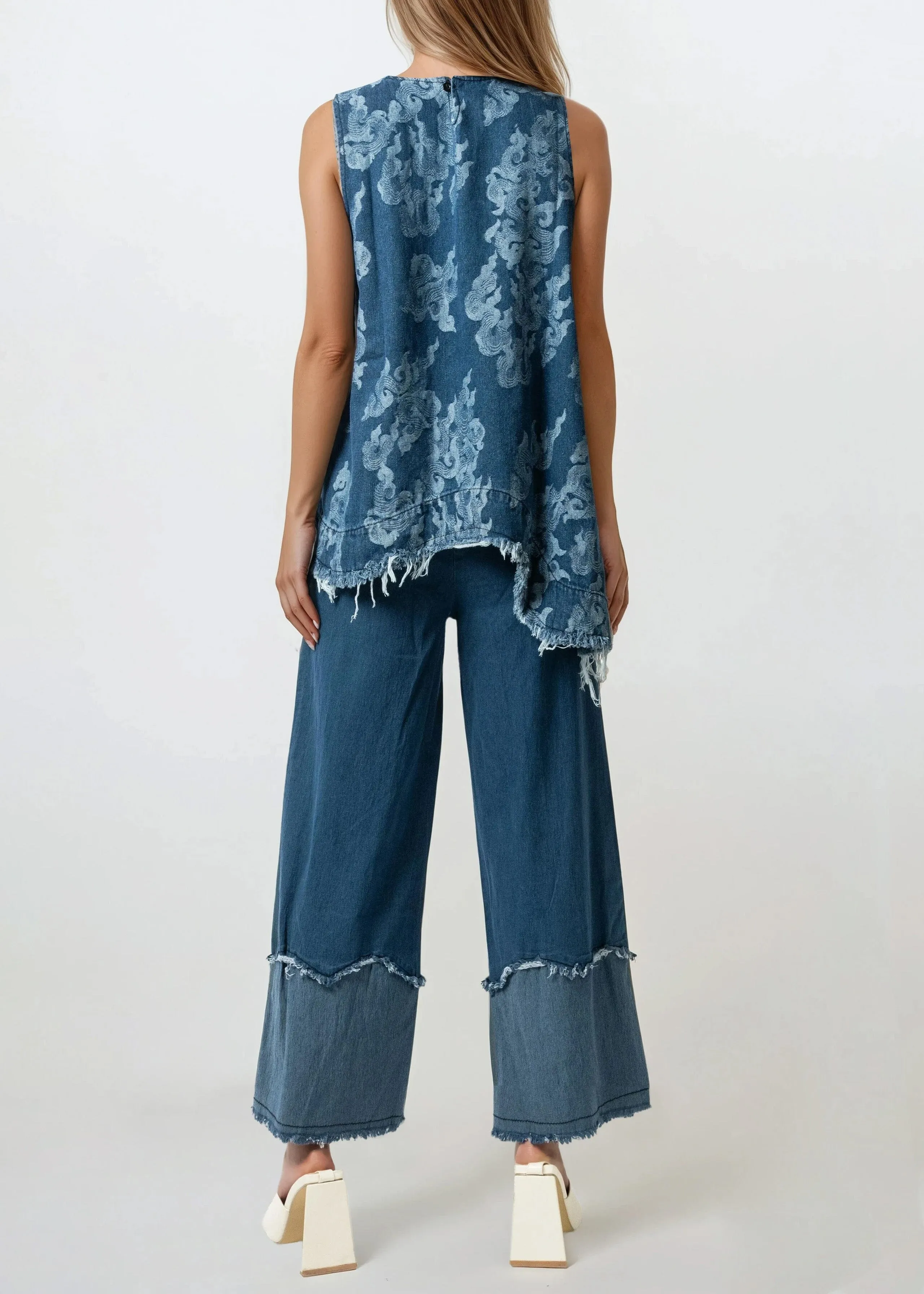 Printed Distressed Denim Pant Set sold by Kate Hewko product image thumbnail 3