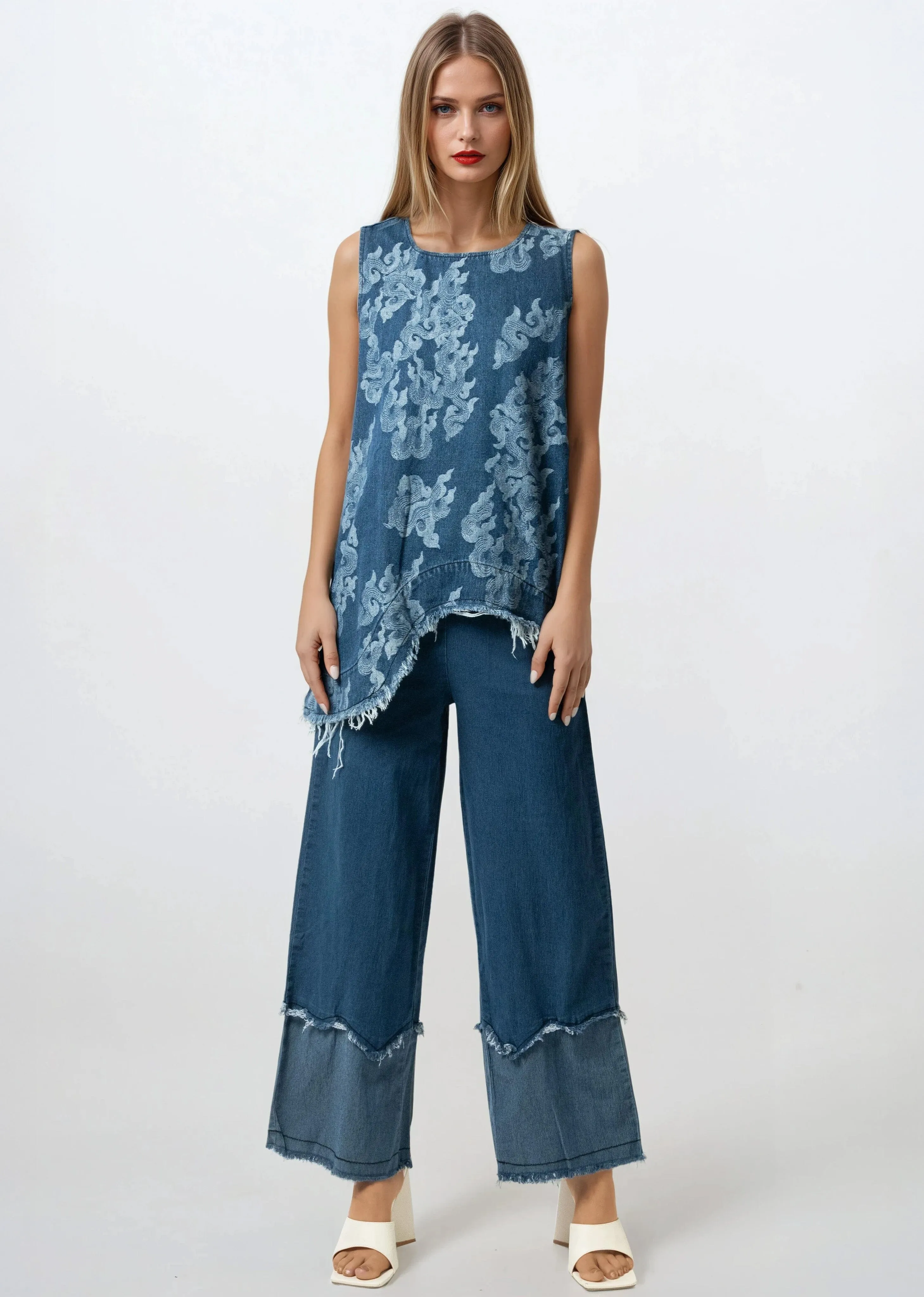 Printed Distressed Denim Pant Set sold by Kate Hewko