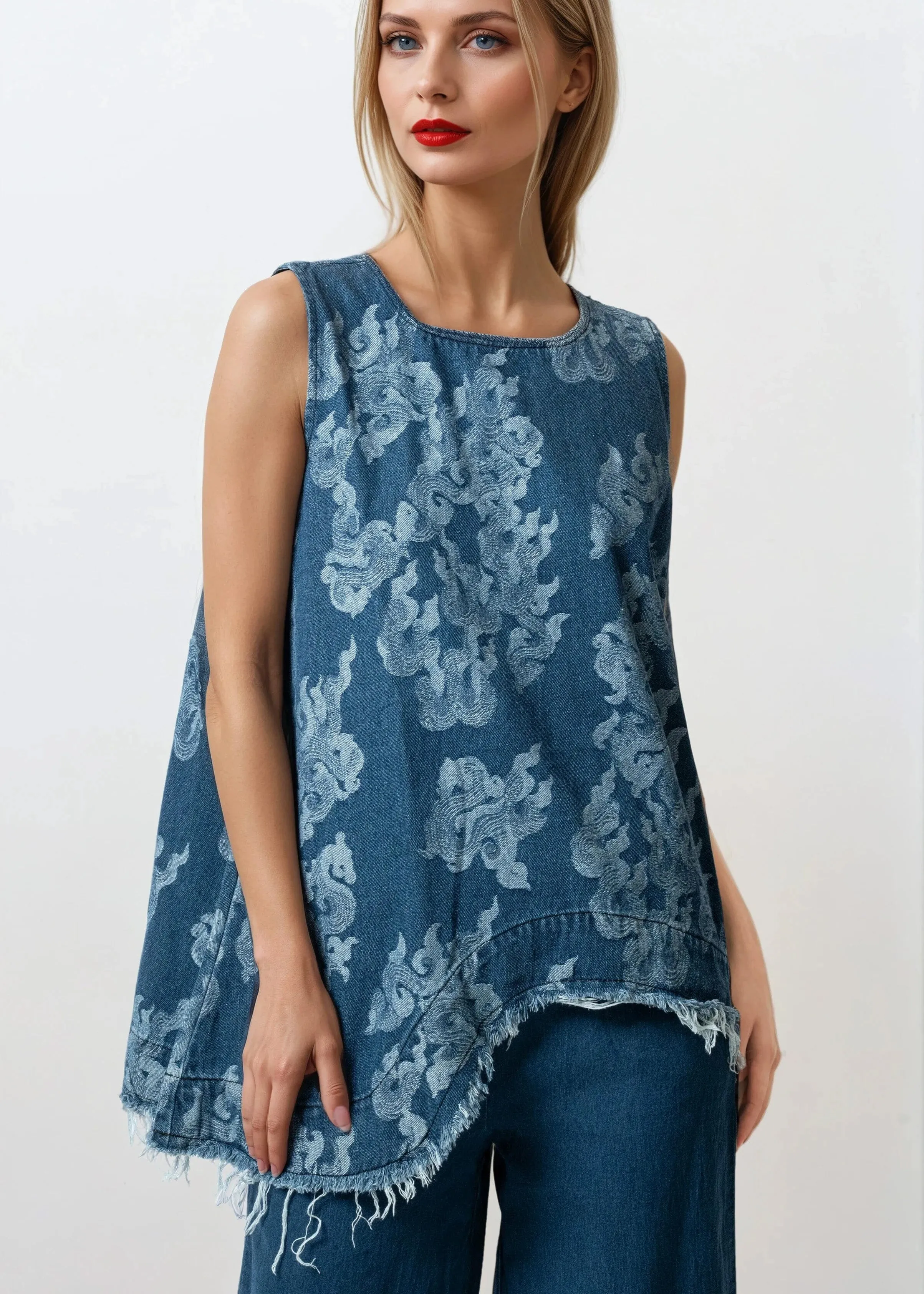 Printed Distressed Denim Pant Set sold by Kate Hewko product image thumbnail 4