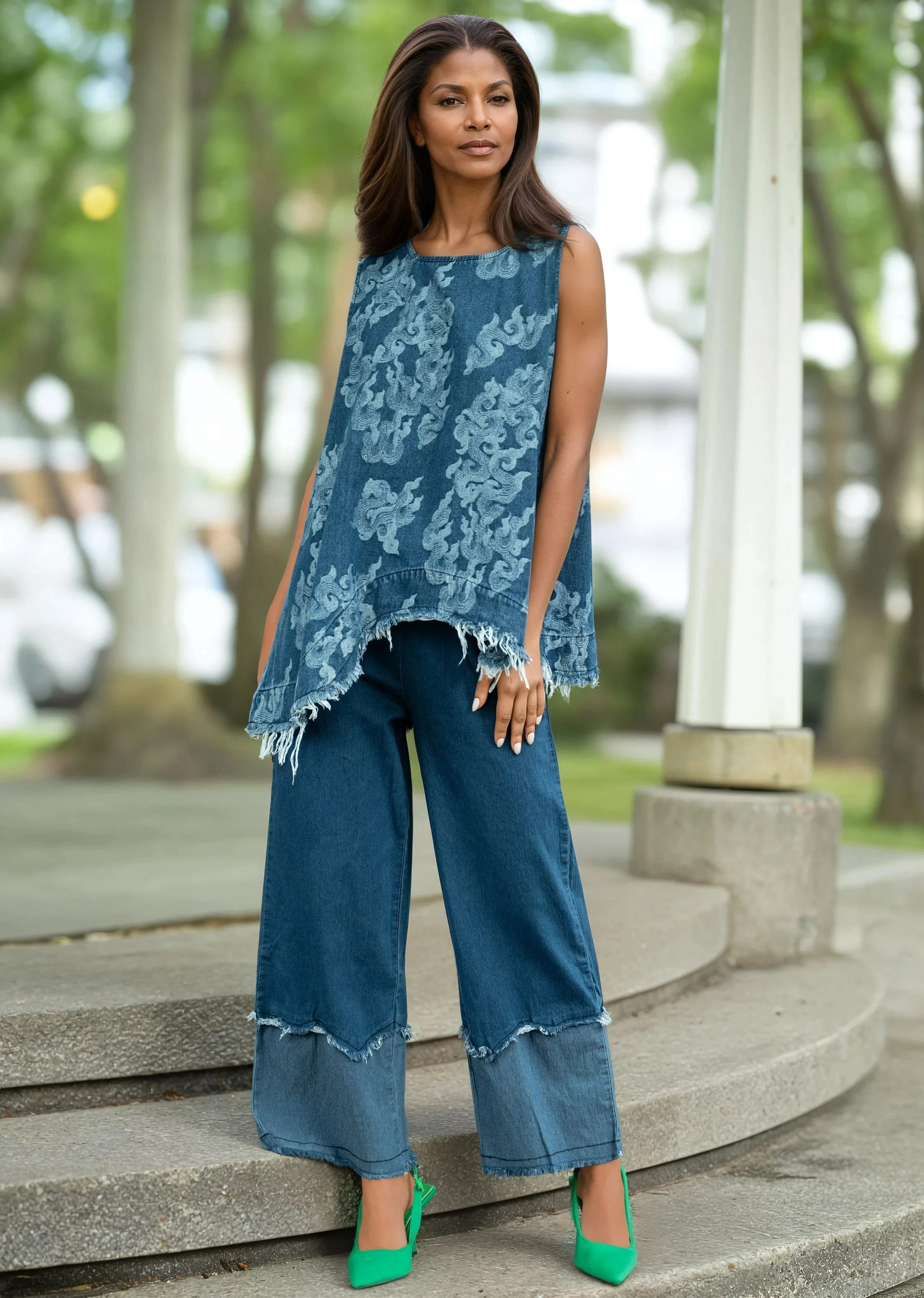Printed Distressed Denim Pant Set sold by Kate Hewko product image thumbnail 2