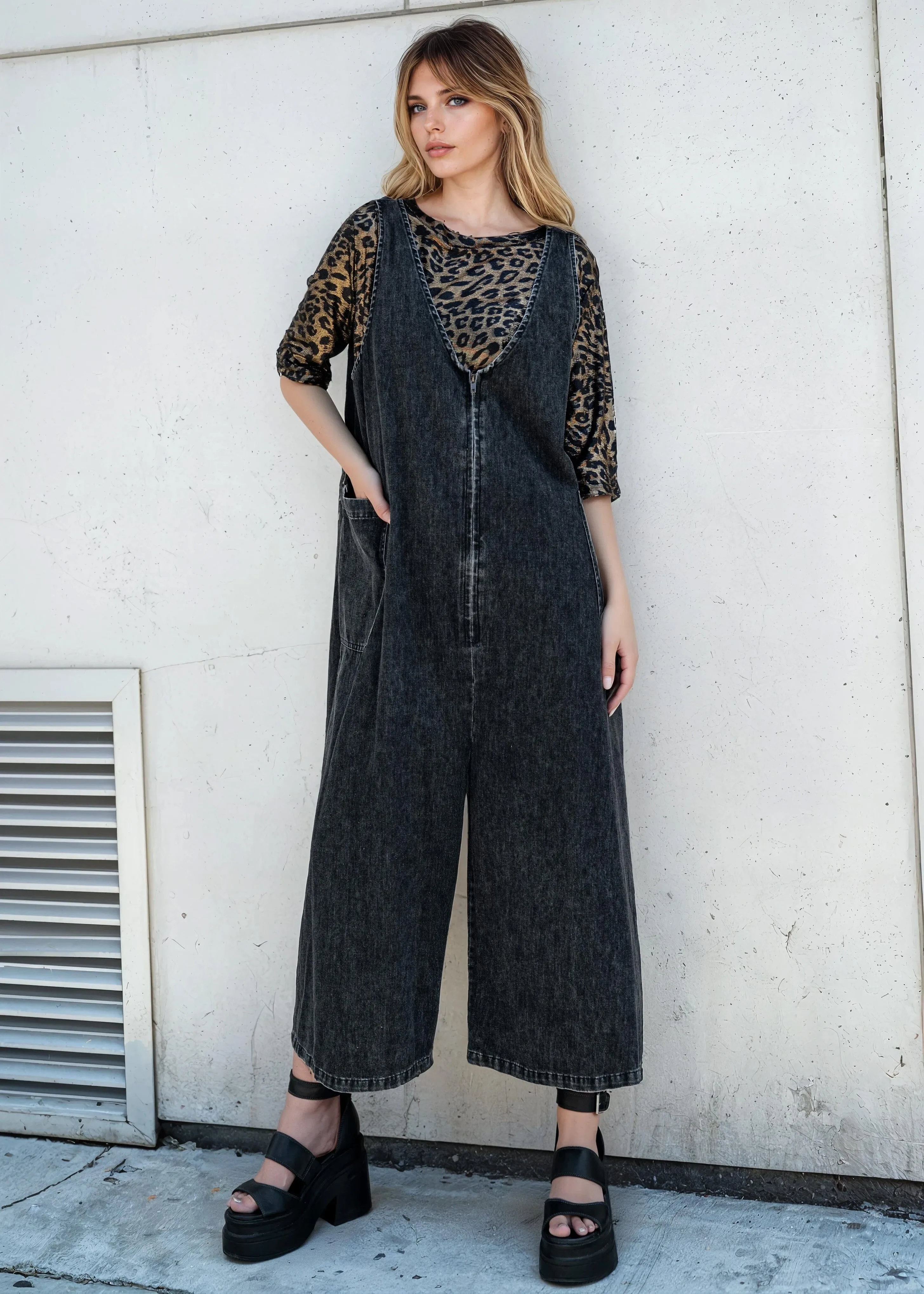 Zip Front Washed Denim Jumpsuit sold by Kate Hewko product image thumbnail 2