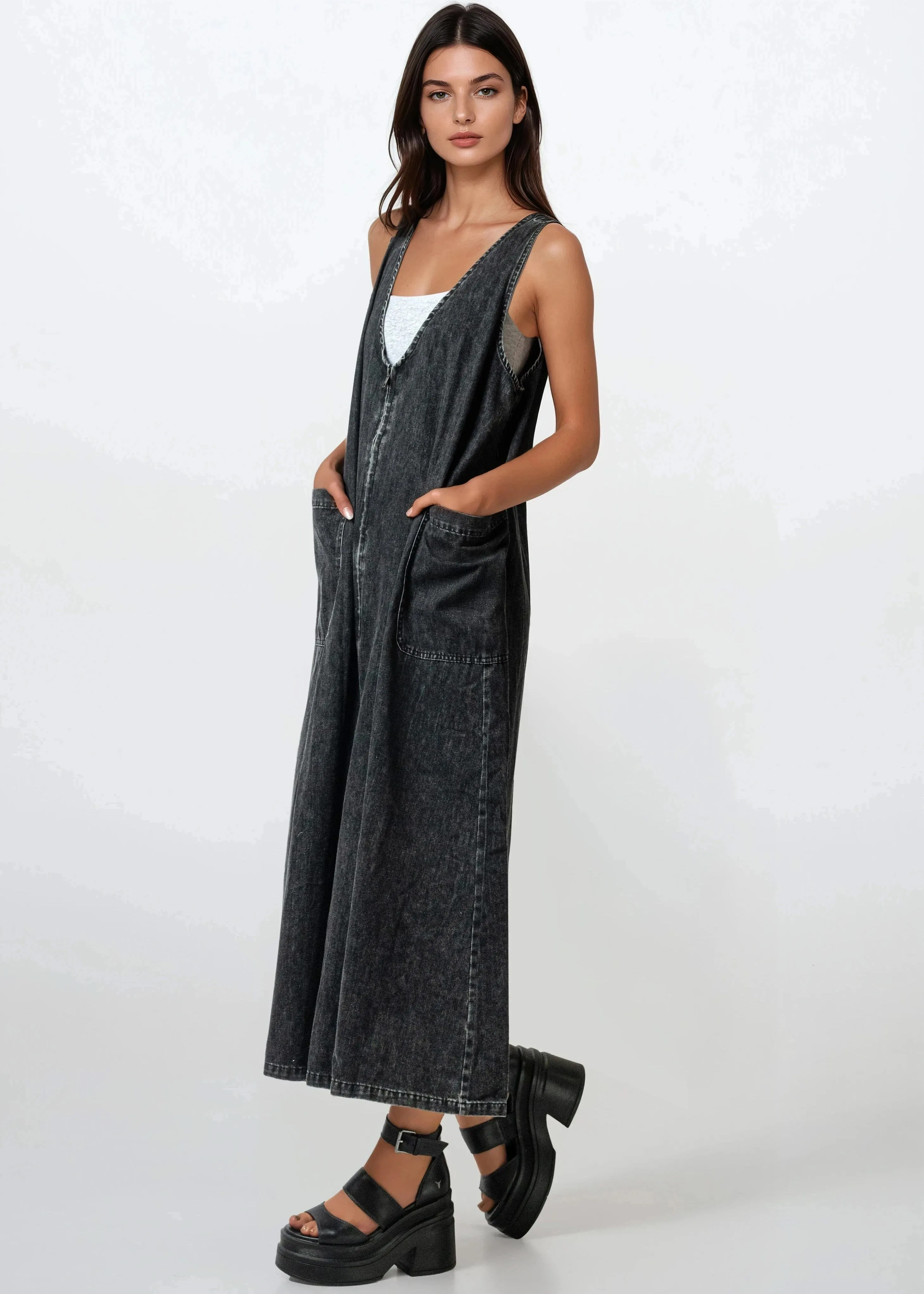 Zip Front Washed Denim Jumpsuit sold by Kate Hewko product image thumbnail 3