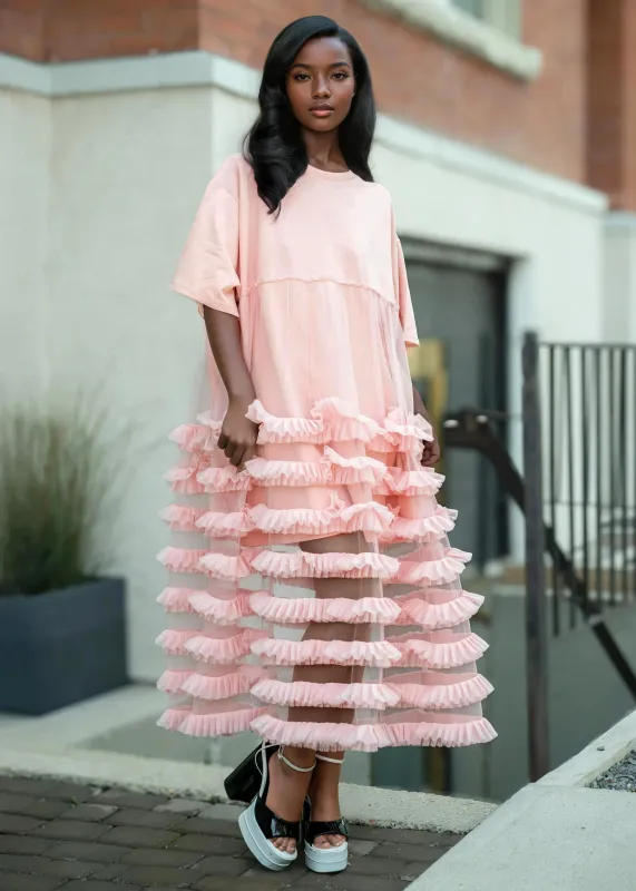 Long Ruffle Tulle Tee Dress sold by Kate Hewko