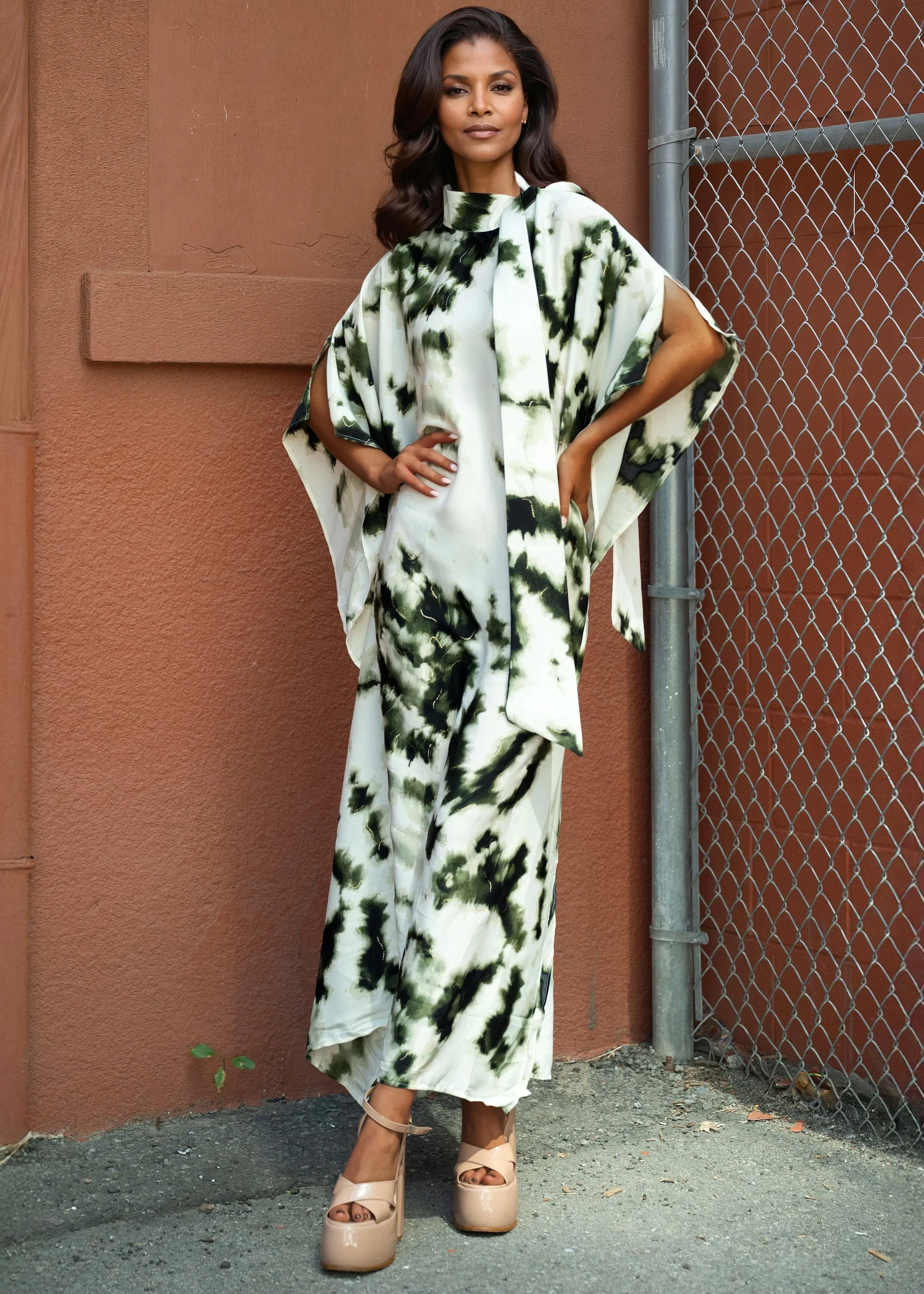 Ink Wash Mock Neck Kaftan Dress sold by Kate Hewko