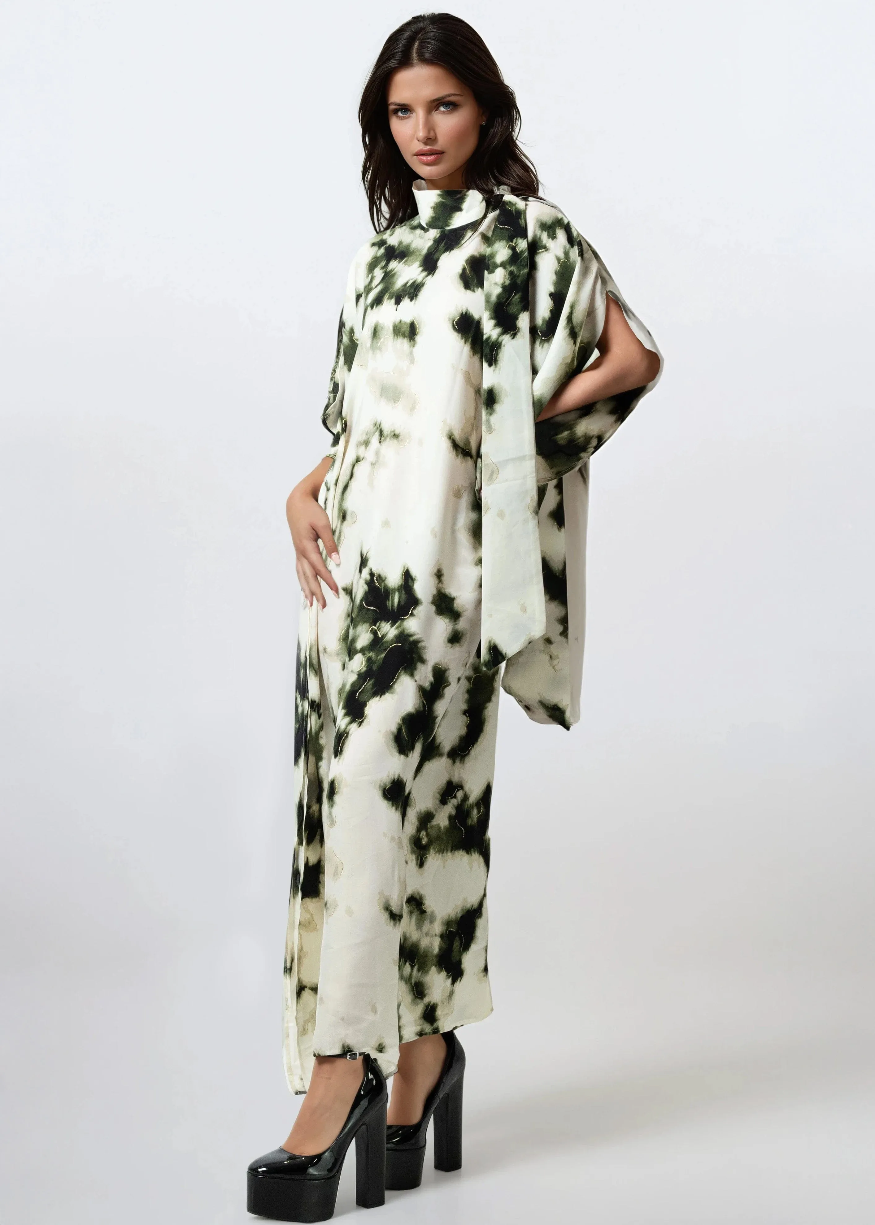 Ink Wash Mock Neck Kaftan Dress sold by Kate Hewko product image thumbnail 2
