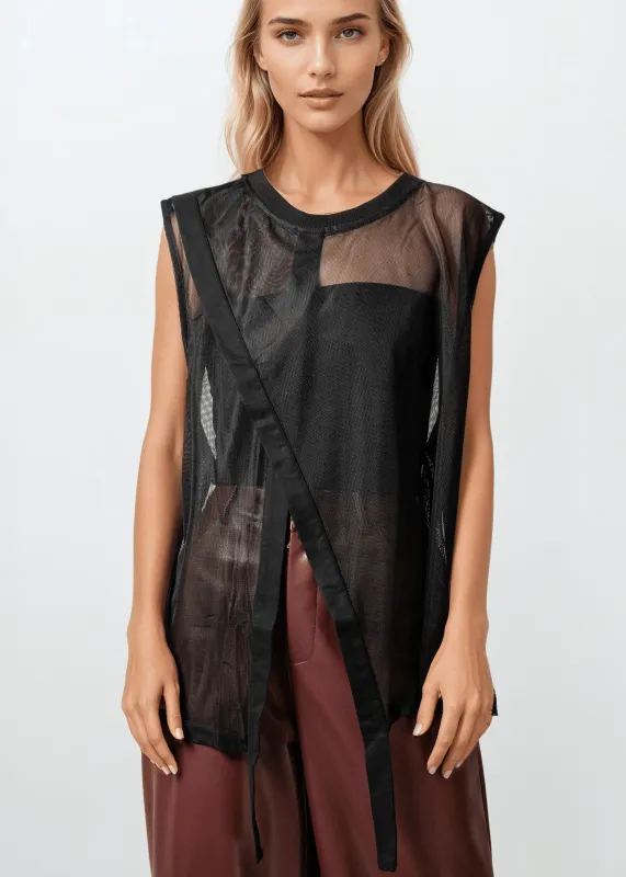 Asymmetrical Mesh Overlay Tank Top sold by Kate Hewko