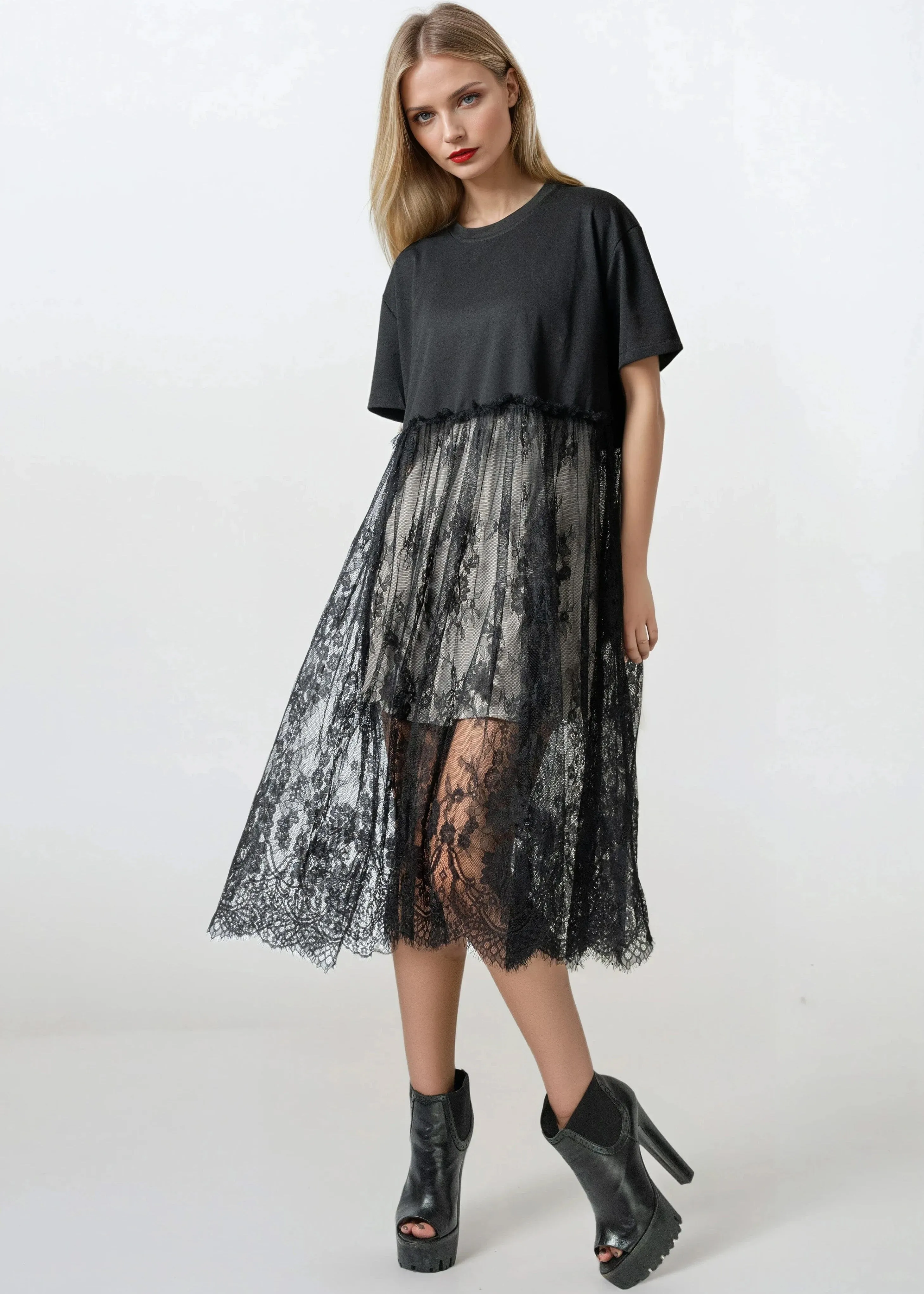 Long Boxy Lace Trim Tee sold by Kate Hewko product image thumbnail 2
