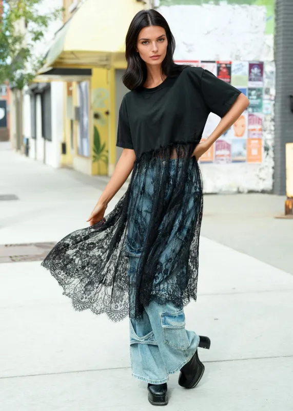 Long Boxy Lace Trim Tee sold by Kate Hewko
