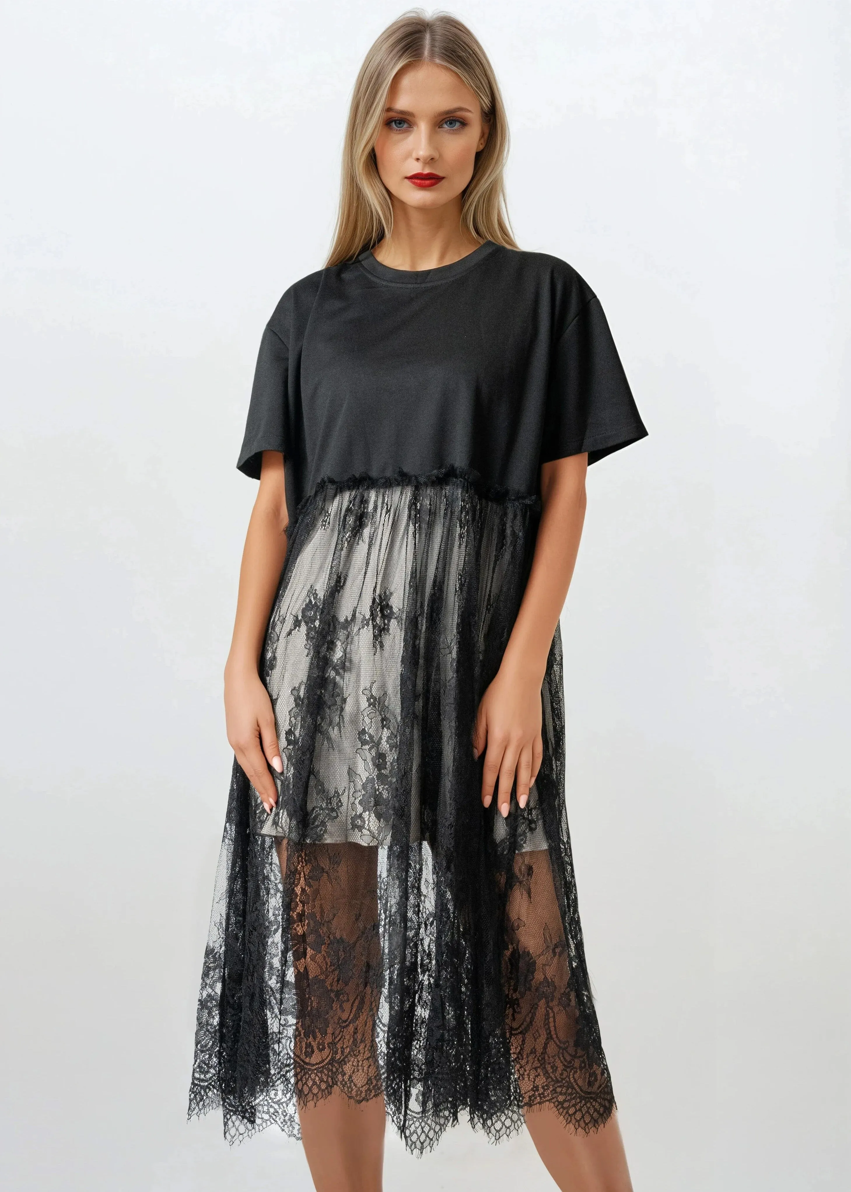 Long Boxy Lace Trim Tee sold by Kate Hewko product image thumbnail 3