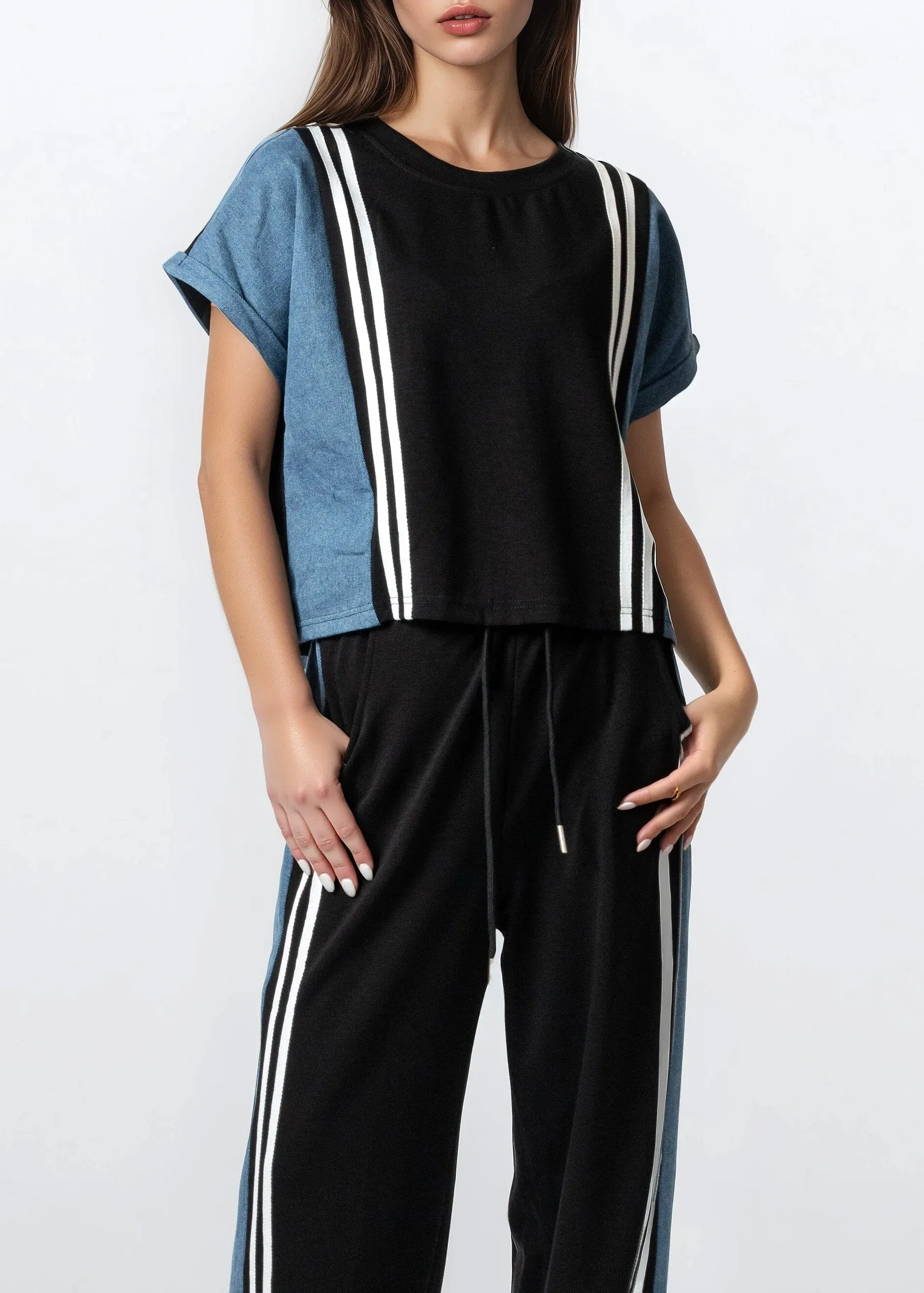 Denim Contrast Stripe Athleisure Set sold by Kate Hewko product image thumbnail 4