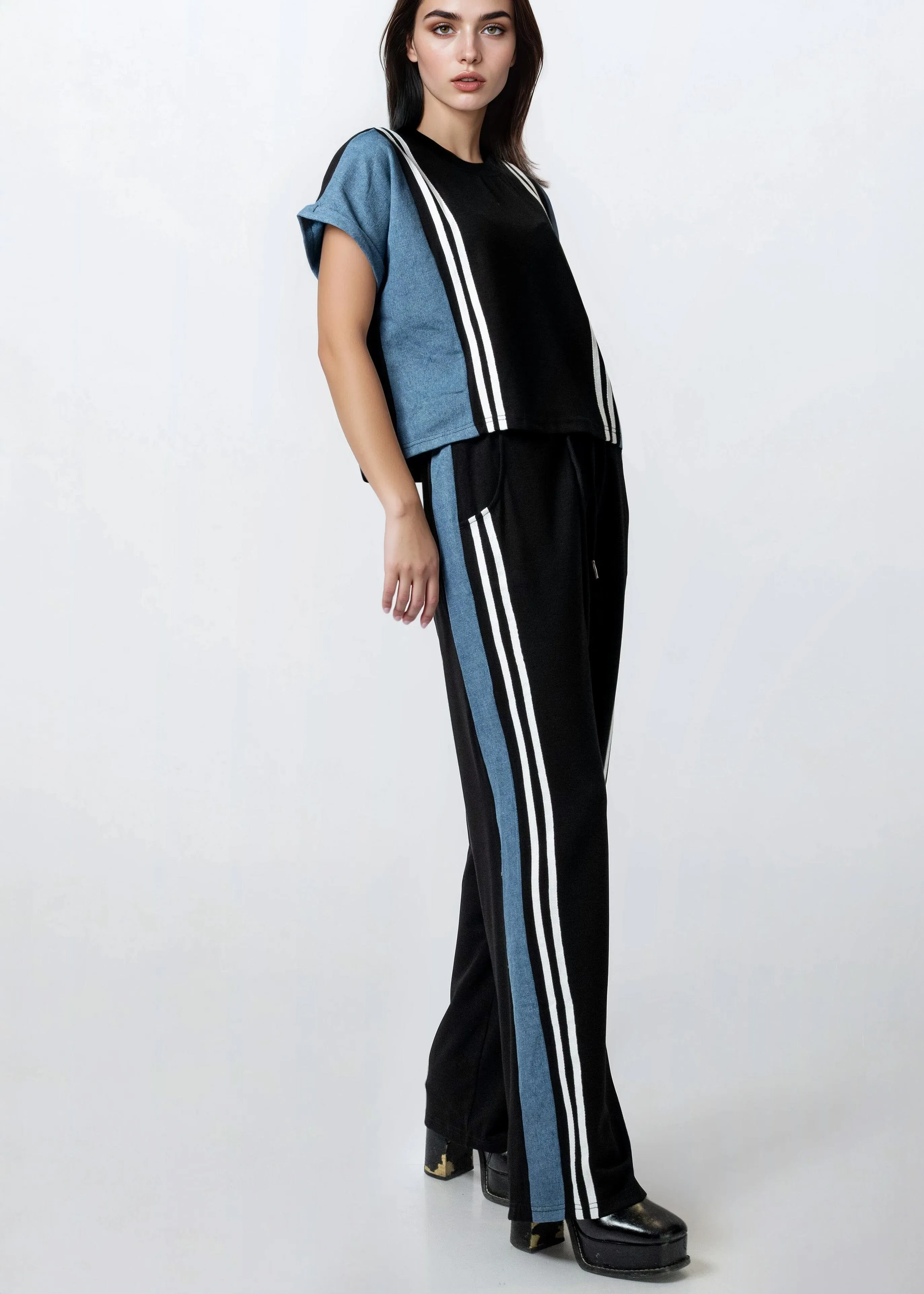 Denim Contrast Stripe Athleisure Set sold by Kate Hewko product image thumbnail 2