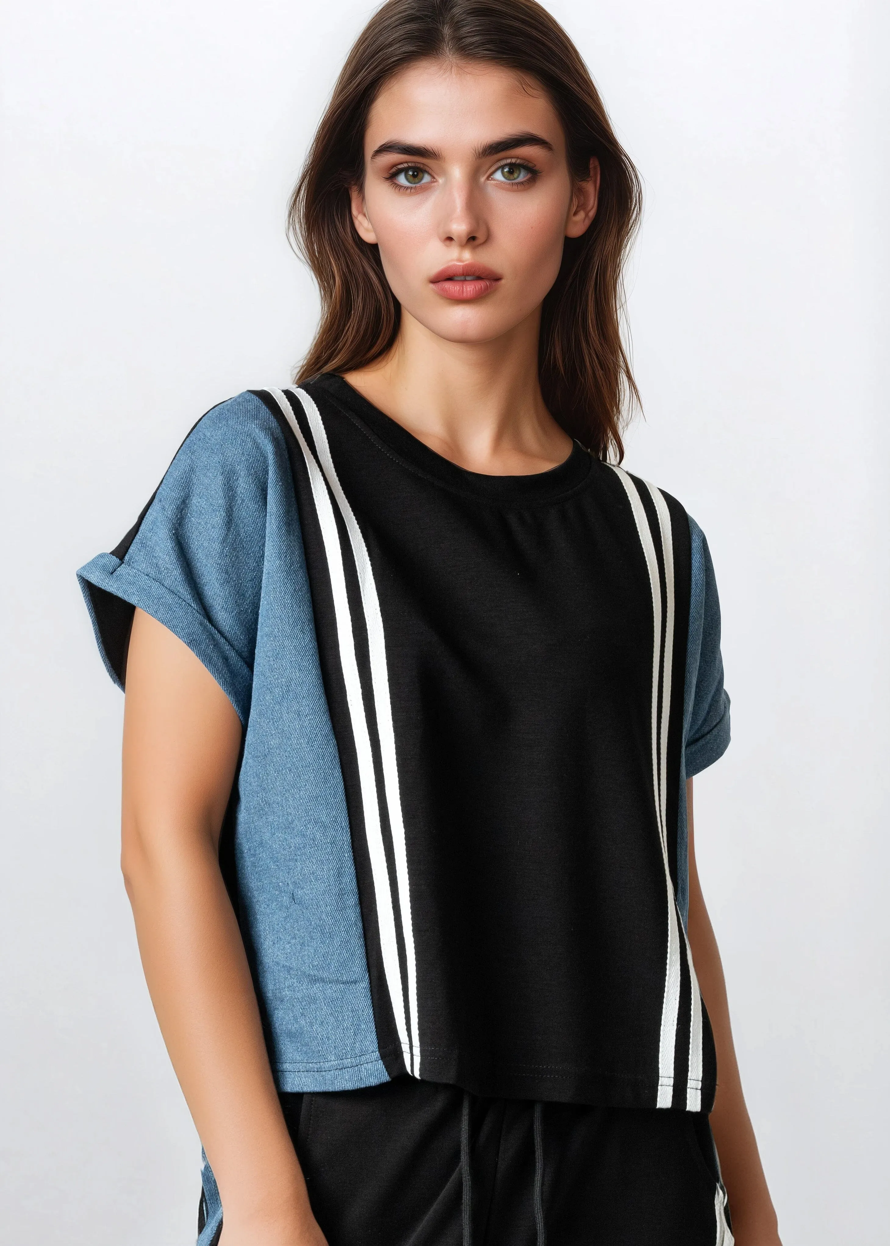 Denim Contrast Stripe Athleisure Set sold by Kate Hewko product image thumbnail 3