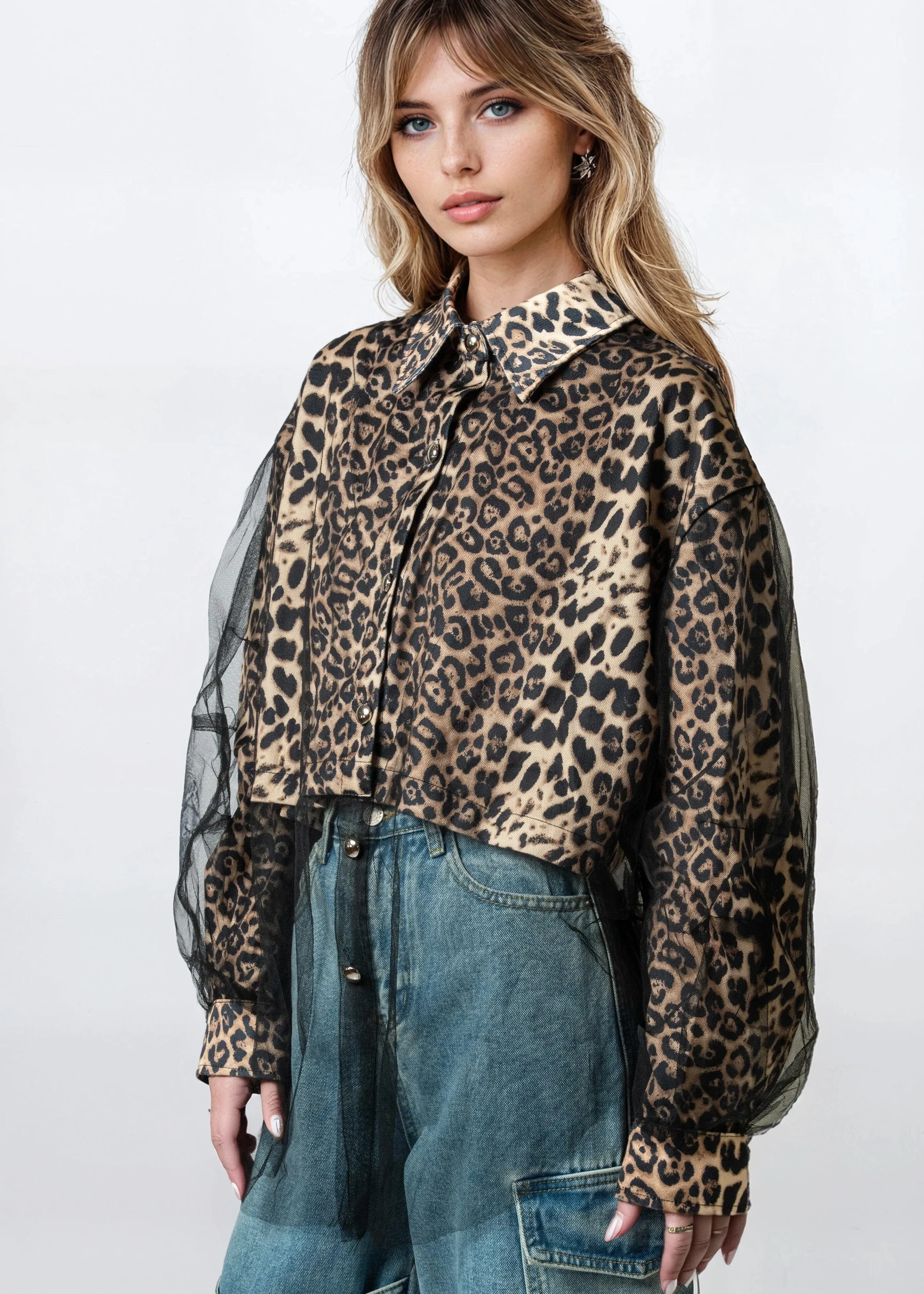 Tulle Trim Leopard Dress Shirt sold by Kate Hewko product image thumbnail 2
