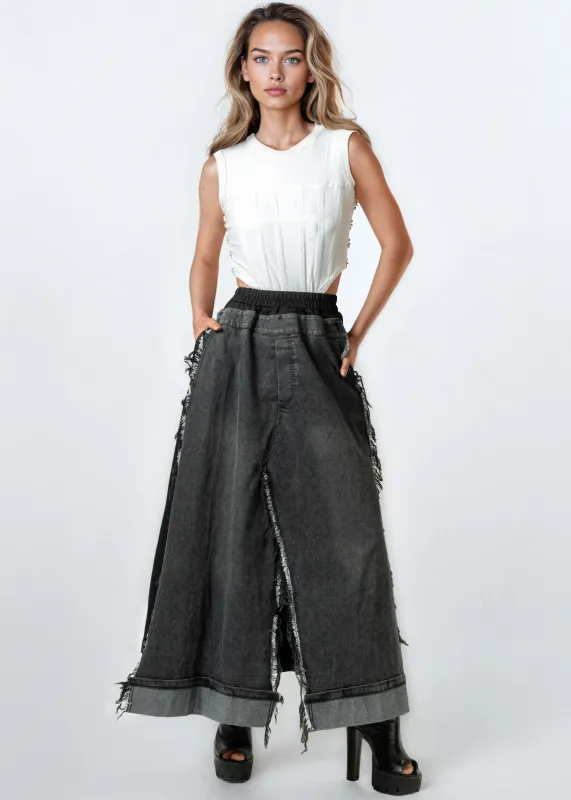 Frayed Hem Denim Panel Skirt sold by Kate Hewko