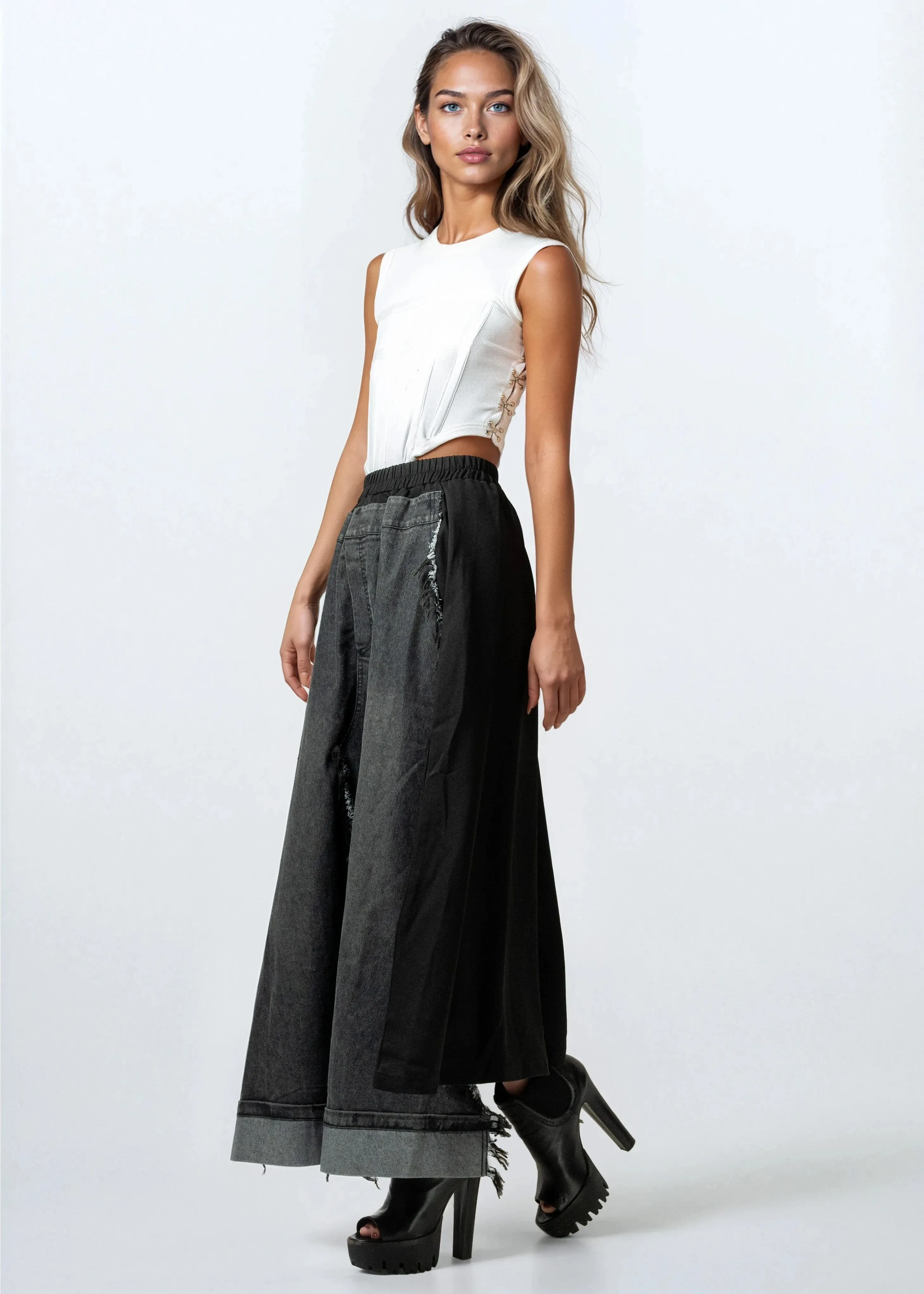 Frayed Hem Denim Panel Skirt sold by Kate Hewko product image thumbnail 5
