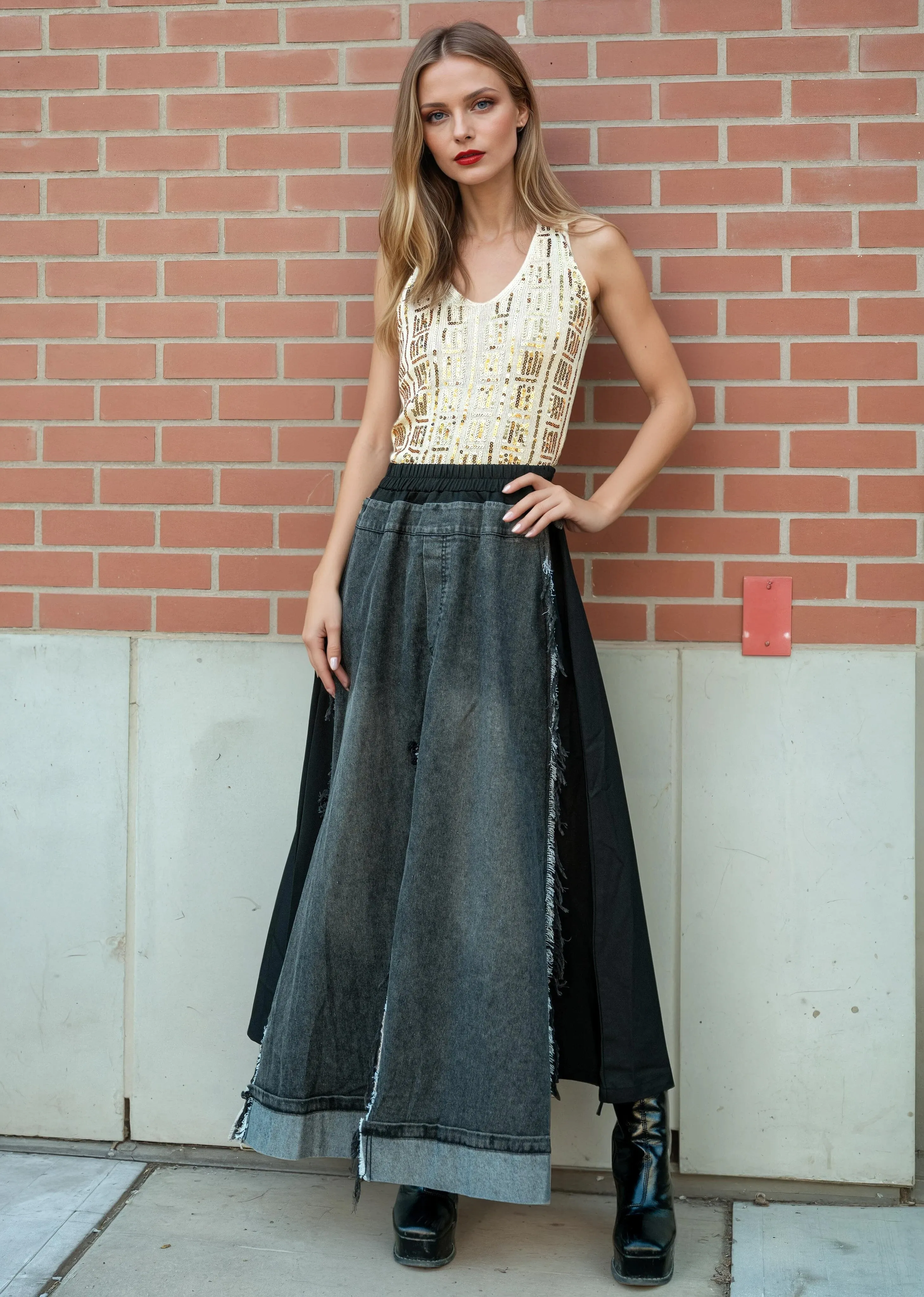 Frayed Hem Denim Panel Skirt sold by Kate Hewko product image thumbnail 2