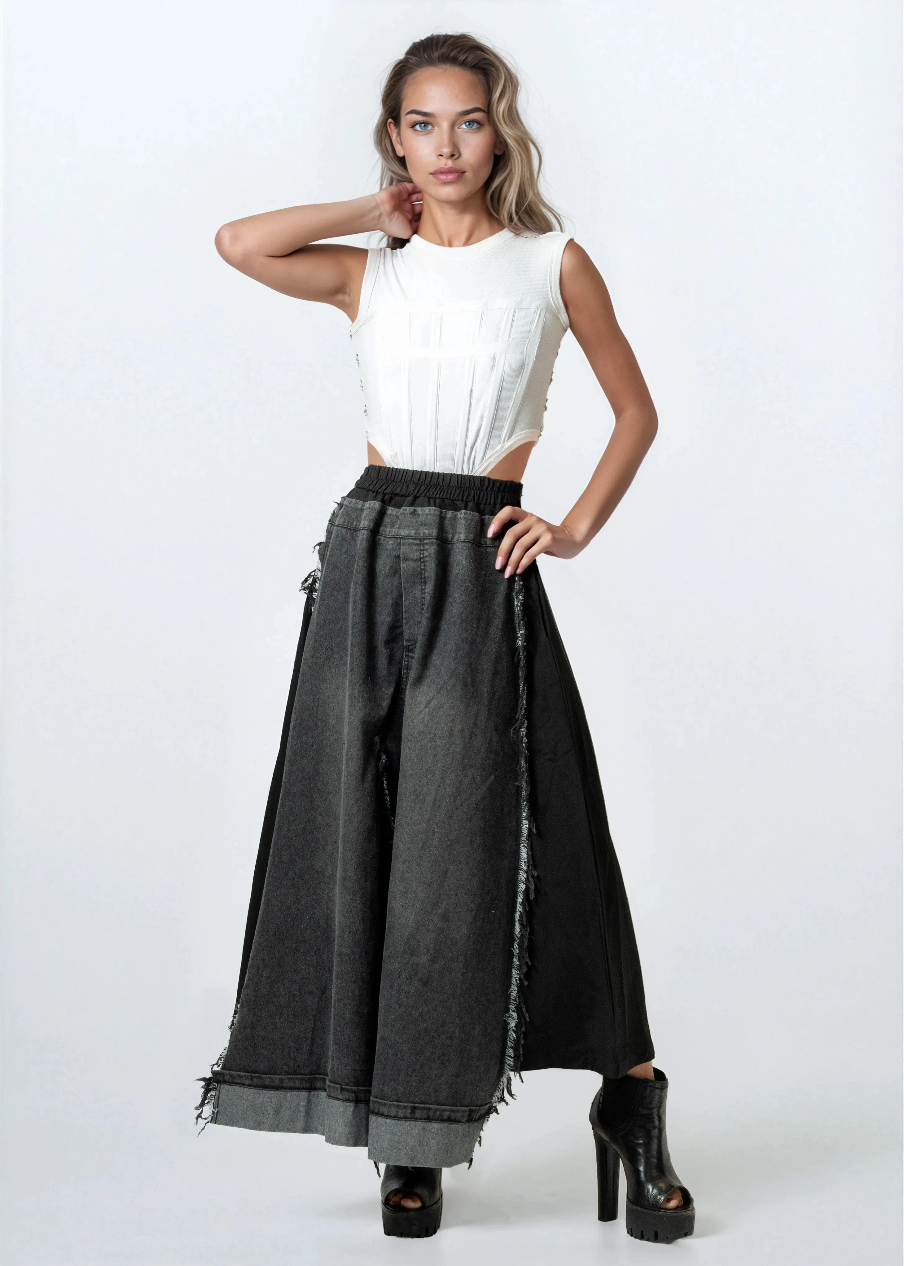 Frayed Hem Denim Panel Skirt sold by Kate Hewko product image thumbnail 3