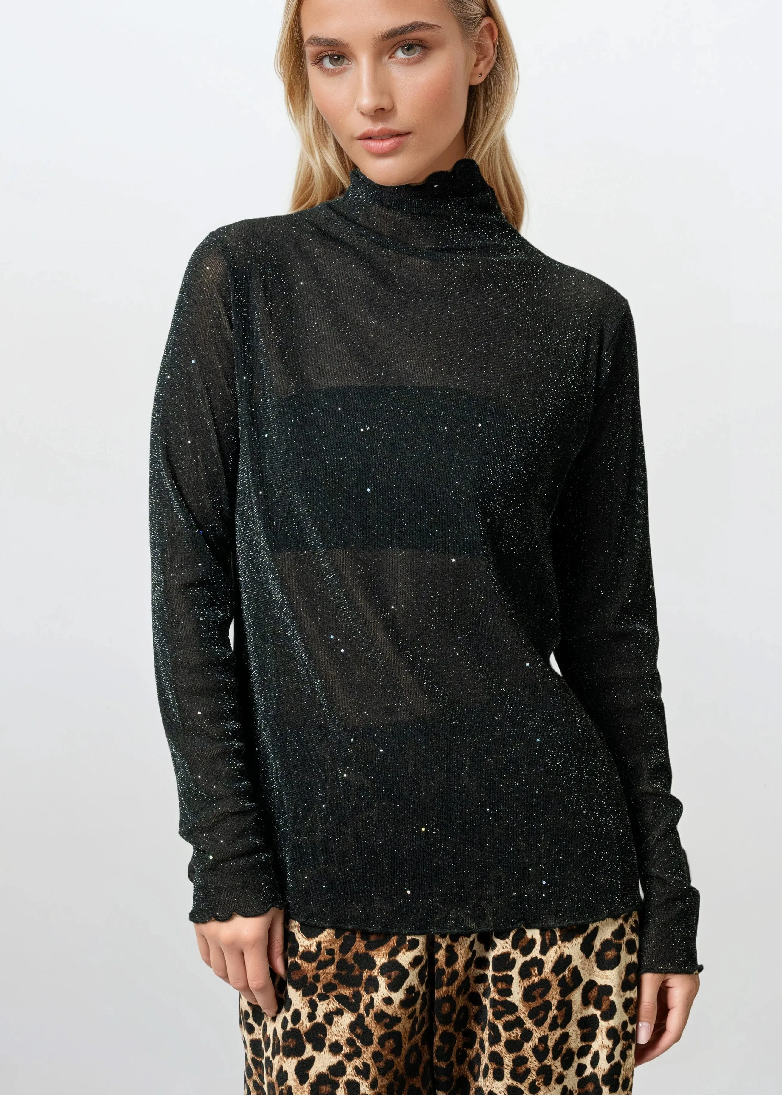 Mesh Sparkle Mock Neck Long Sleeve sold by Kate Hewko product image thumbnail 5