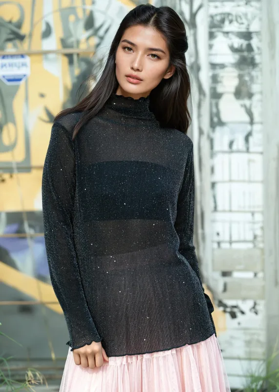 Mesh Sparkle Mock Neck Long Sleeve sold by Kate Hewko