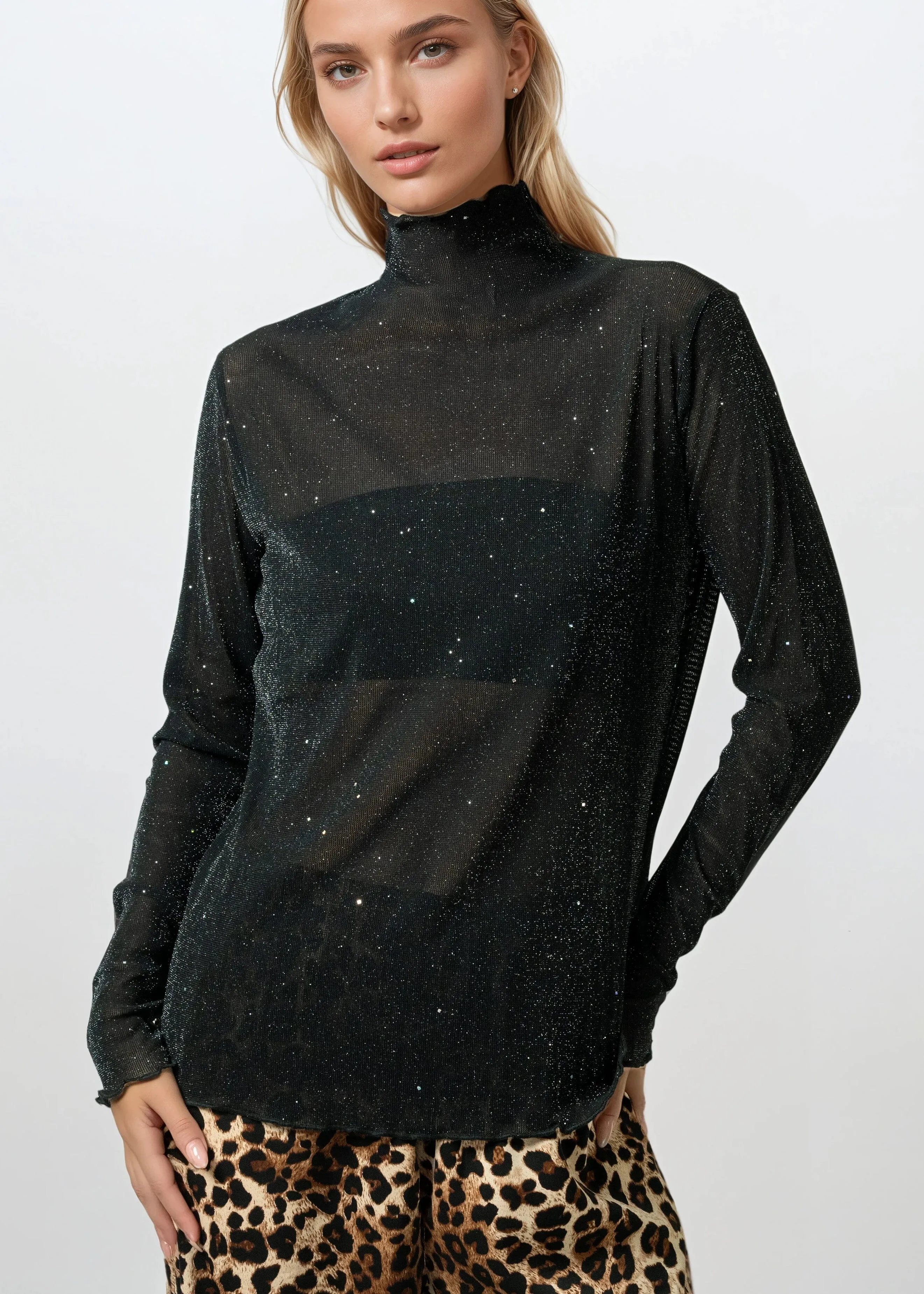 Mesh Sparkle Mock Neck Long Sleeve sold by Kate Hewko product image thumbnail 3