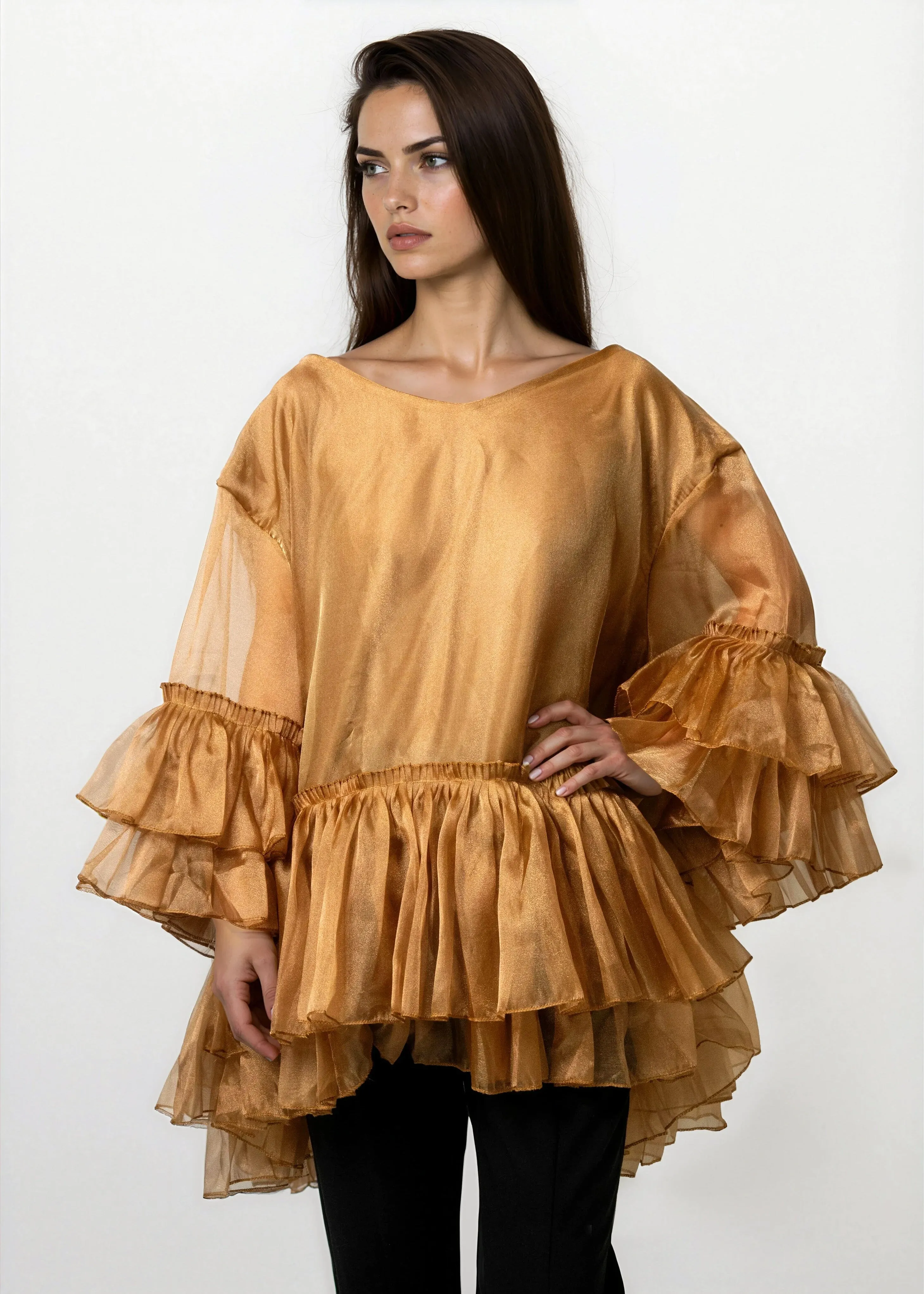 Gold Metallic Ruffle Tunic sold by Kate Hewko product image thumbnail 3